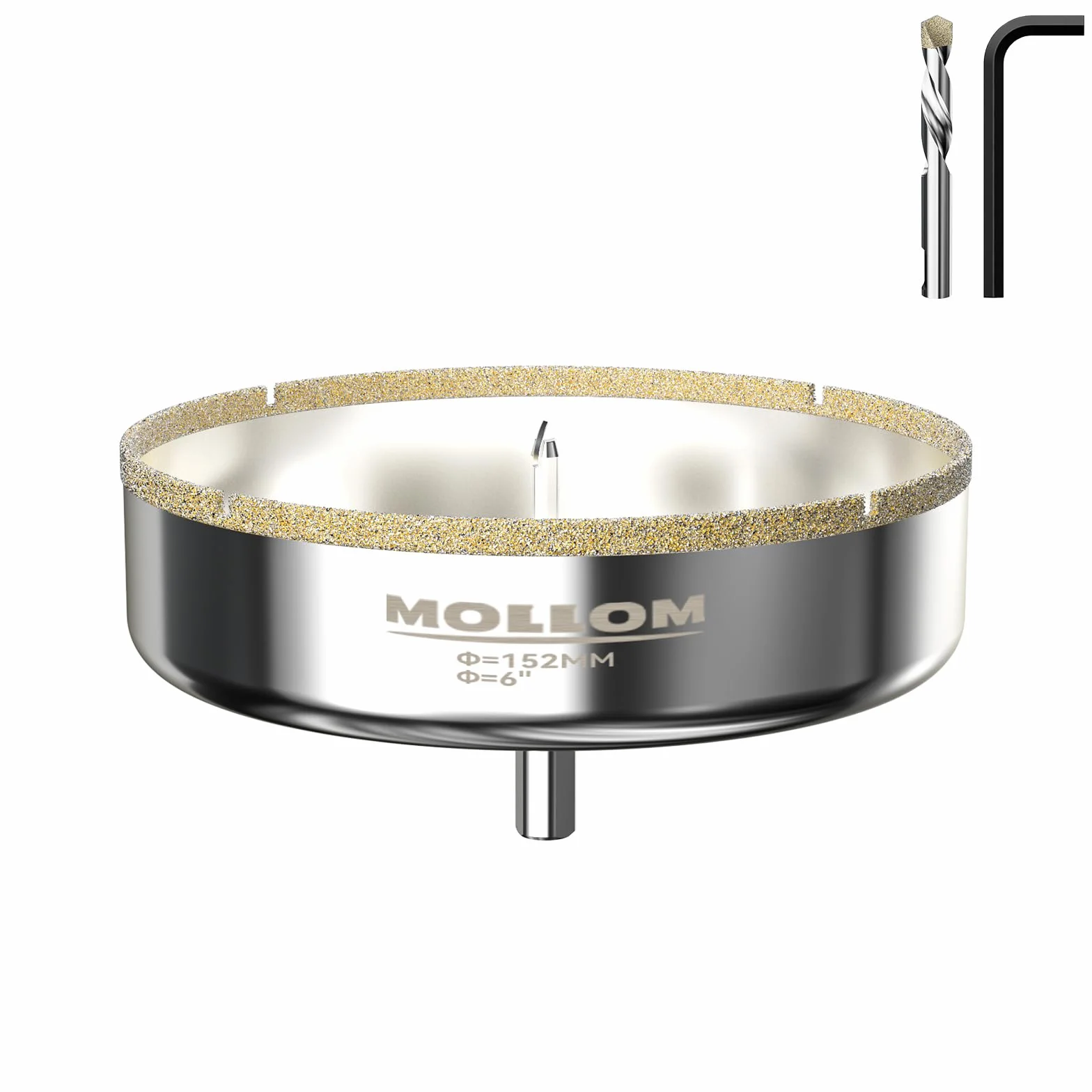 MOLLOM 6" (152mm) Piła diamentowa z 2 wymiennymi wiertłami prowadzącymi, do gładkiego cięcia płytek porcelanowych, szkła, ceramiki, marmuru, włókna szklanego i innych materiałów