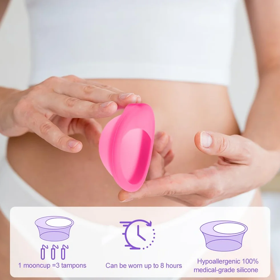 2 krążki menstruacyjne rozmiary S+L+2 narzędzia do zastosowania, silikon medyczny, z kieszeniami do przechowywania, krążkiem wielokrotnego użytku, do normalnego lub silnego krwawienia