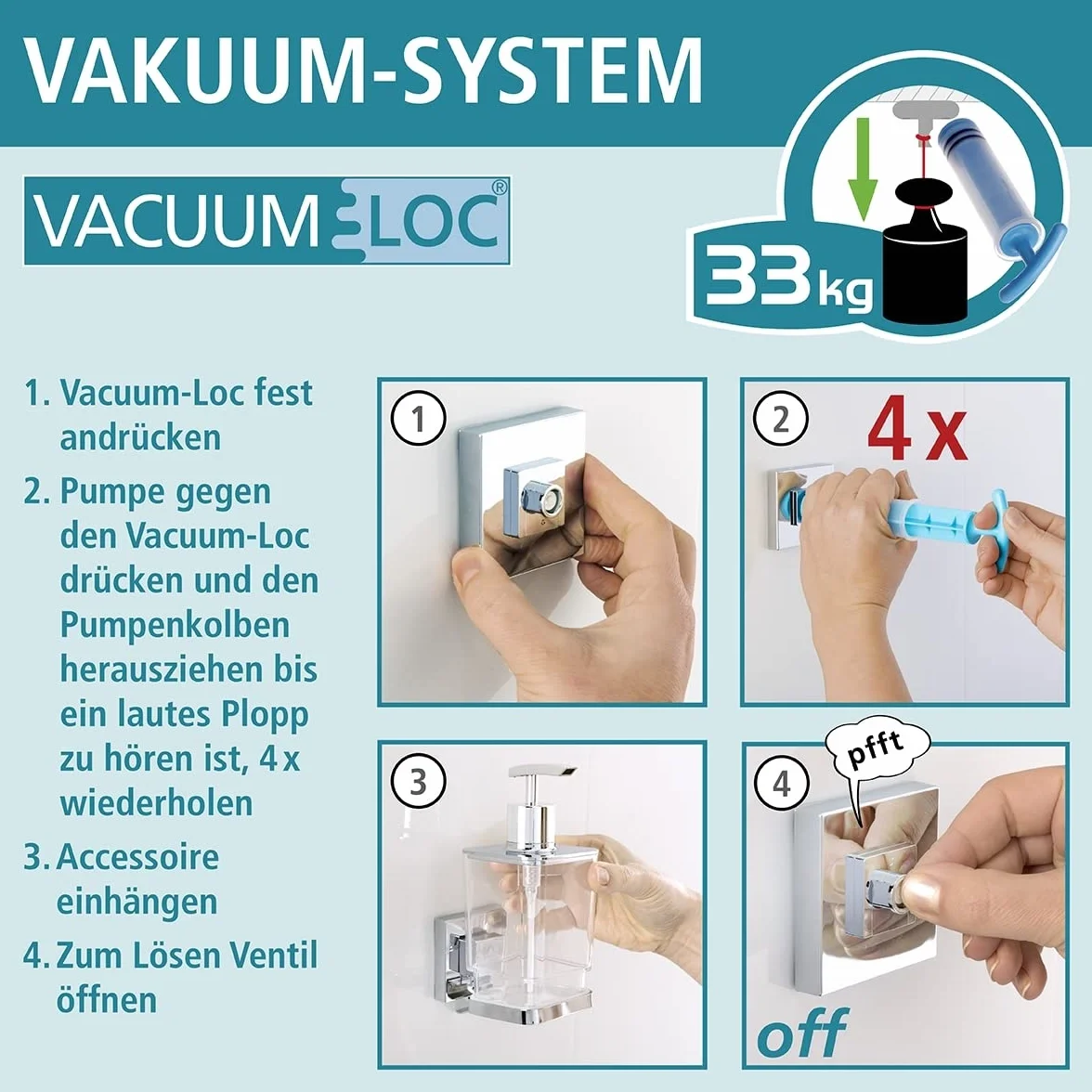 WENKO Vacuum-Loc® Pierścień na ręczniki ścienne, Quadro, wieszak na ręczniki do łazienki i kuchni, mocowanie próżniowe, bez wiercenia, z nierdzewnej, błyszczącej stali nierdzewnej, 18,5 x 14 x 3,5 cm