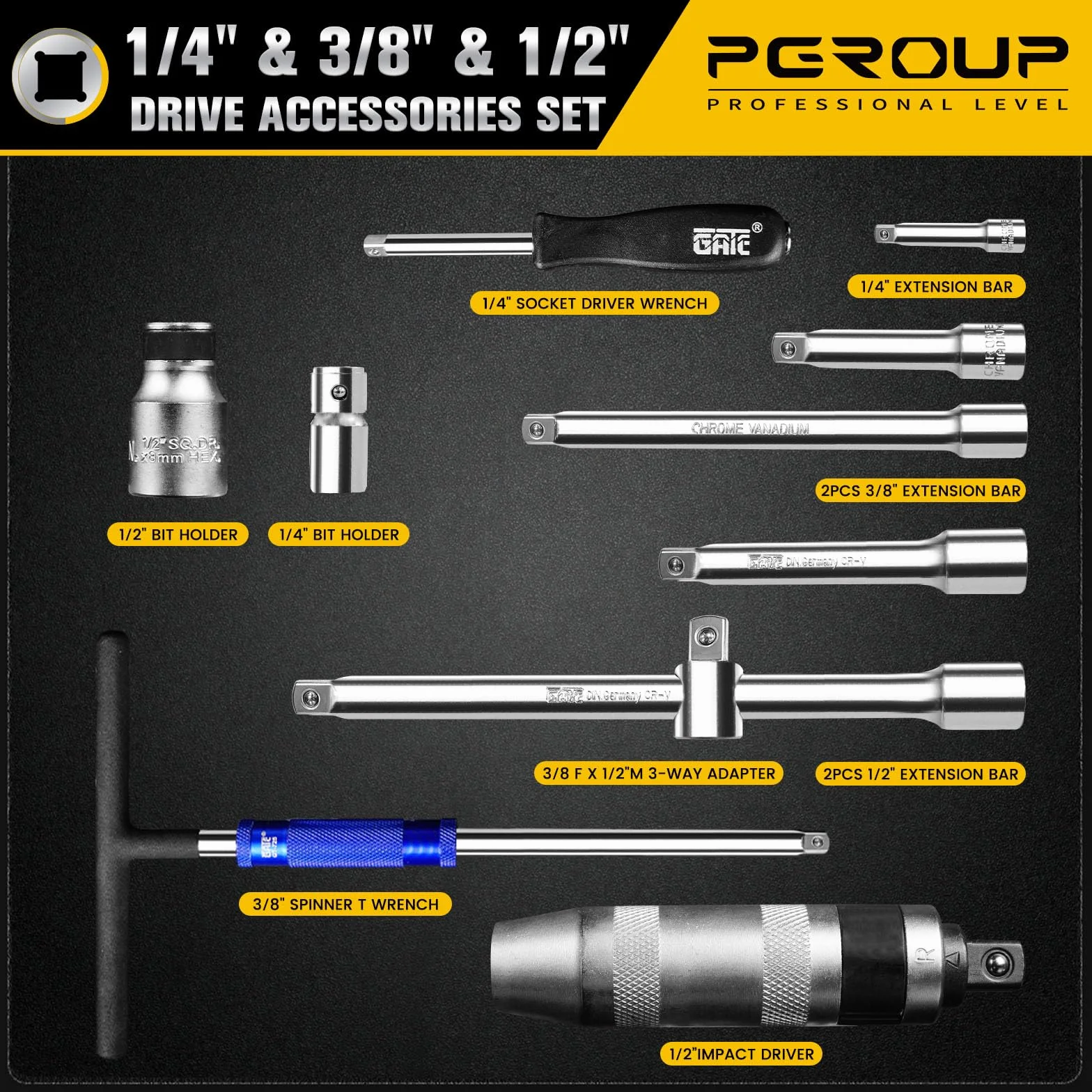 123-częściowy zestaw nasadek napędowych 1/10.2 cm 3/20.3 cm 1/5.1 cm, płytkie i głębokie, zestaw narzędzi mechanicznych, standardowe 6-punktowe rozmiary metryczne (4 mm-32 mm), stal