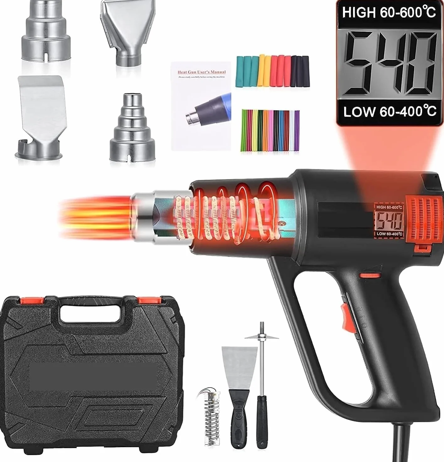 Opalarka LCD Zmienna temperatura z czterema dyszami Elektryczna suszarka do włosów z termoregulatorem do lutowania (Color : Uk Plug 240v)