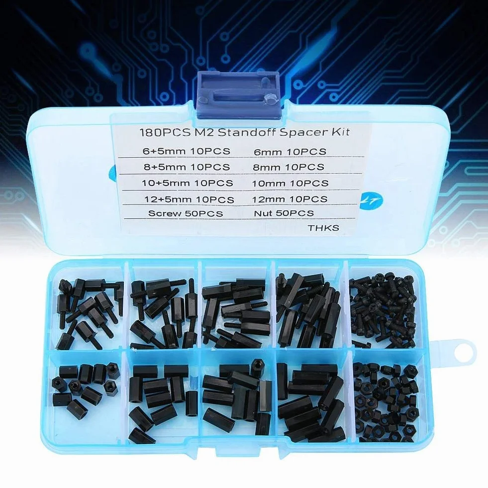 M2 Standoff Kit, 180pcs Schwarz M2 Male Female Standoffs Schrauben Muttern Sortiment Kit mit Box