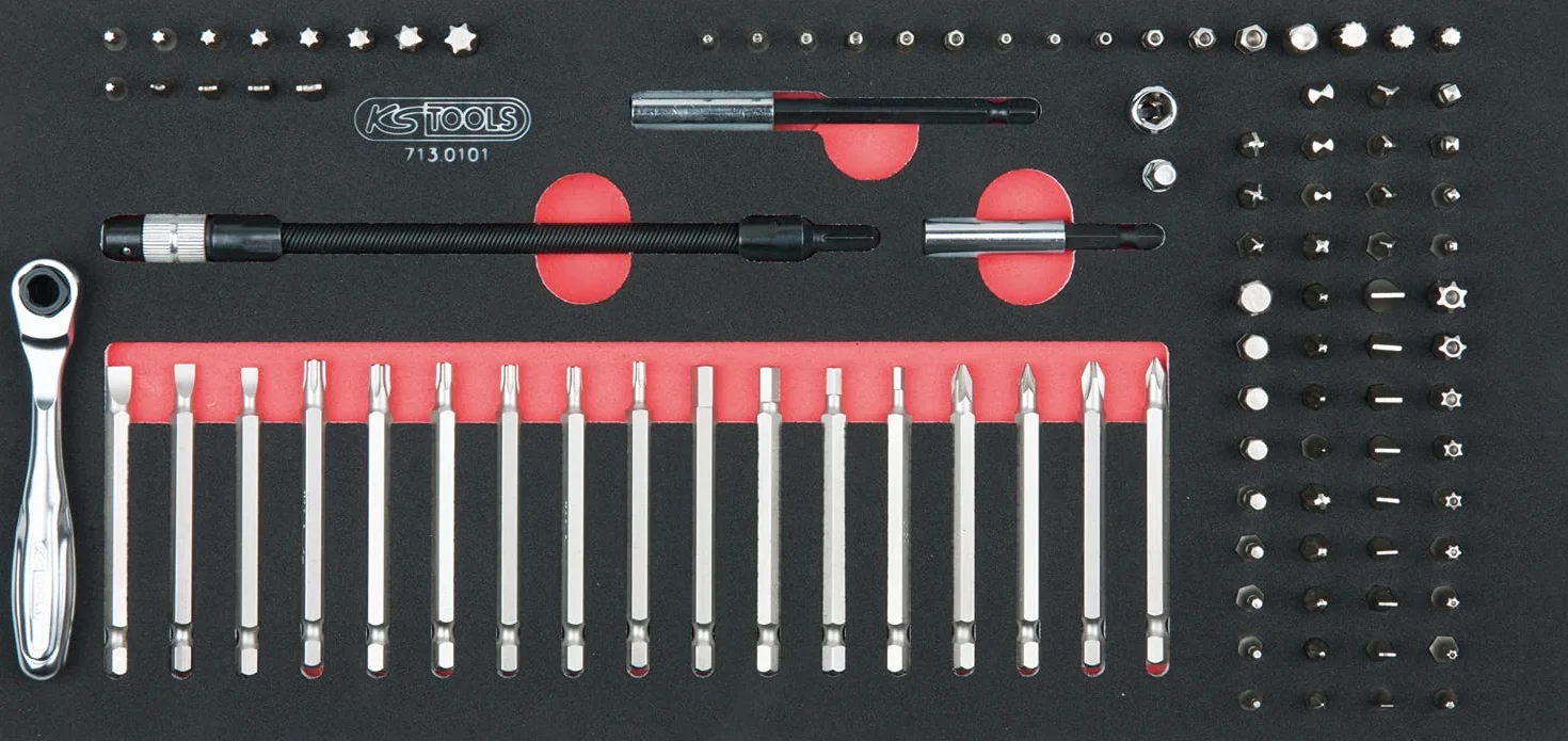 KS Tools 897.7598 ECOline CZARNY/CZERWONY wózek warsztatowy z 7 szufladami i zestawem narzędzi Premium, 598 części