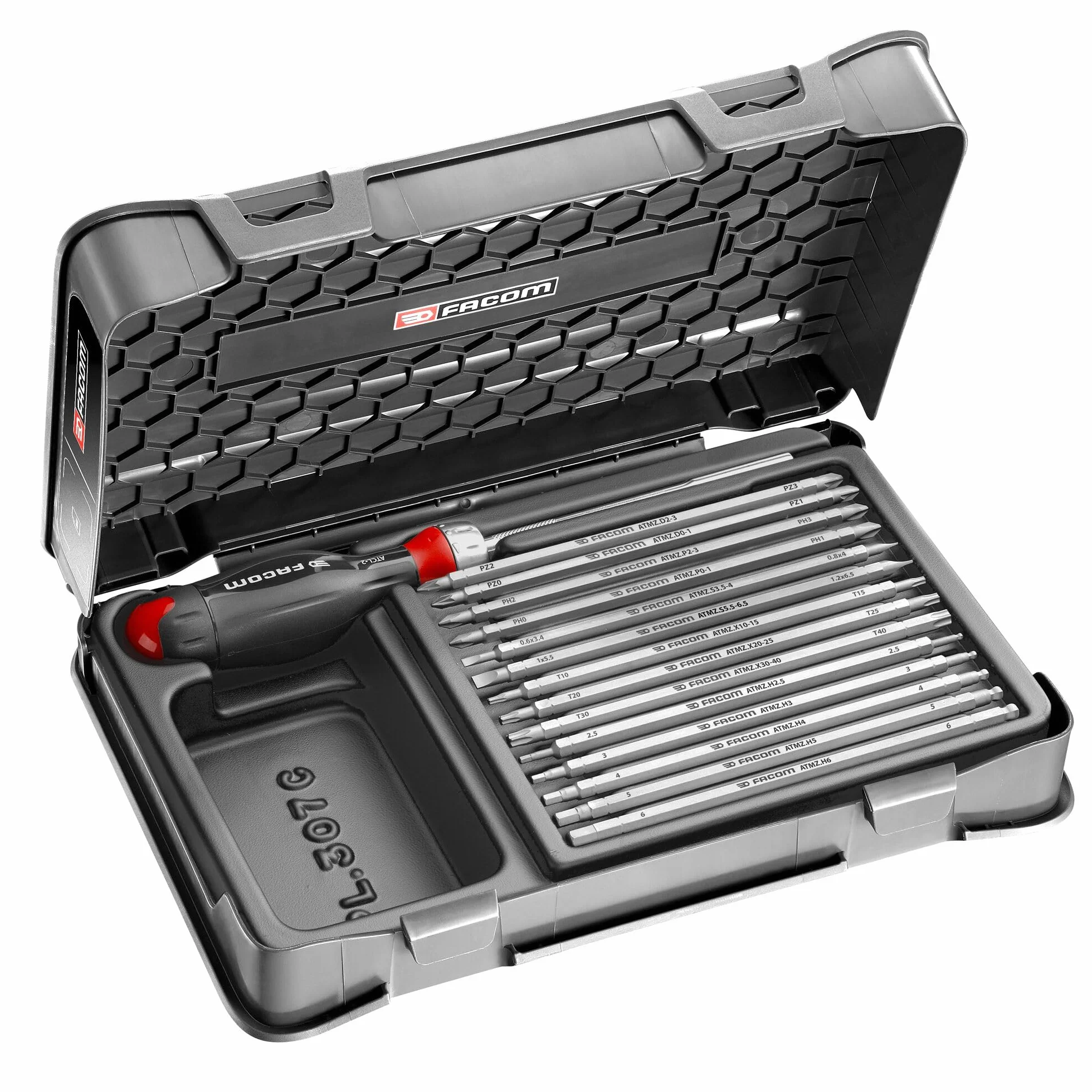 Facom 3 w 1 Protwist Multiostrza z 15 ostrzami - Ergonomiczny uchwyt Bi-Materiał - Wysokiej jakości grzechotka 45 zębów - Atcl.2A15