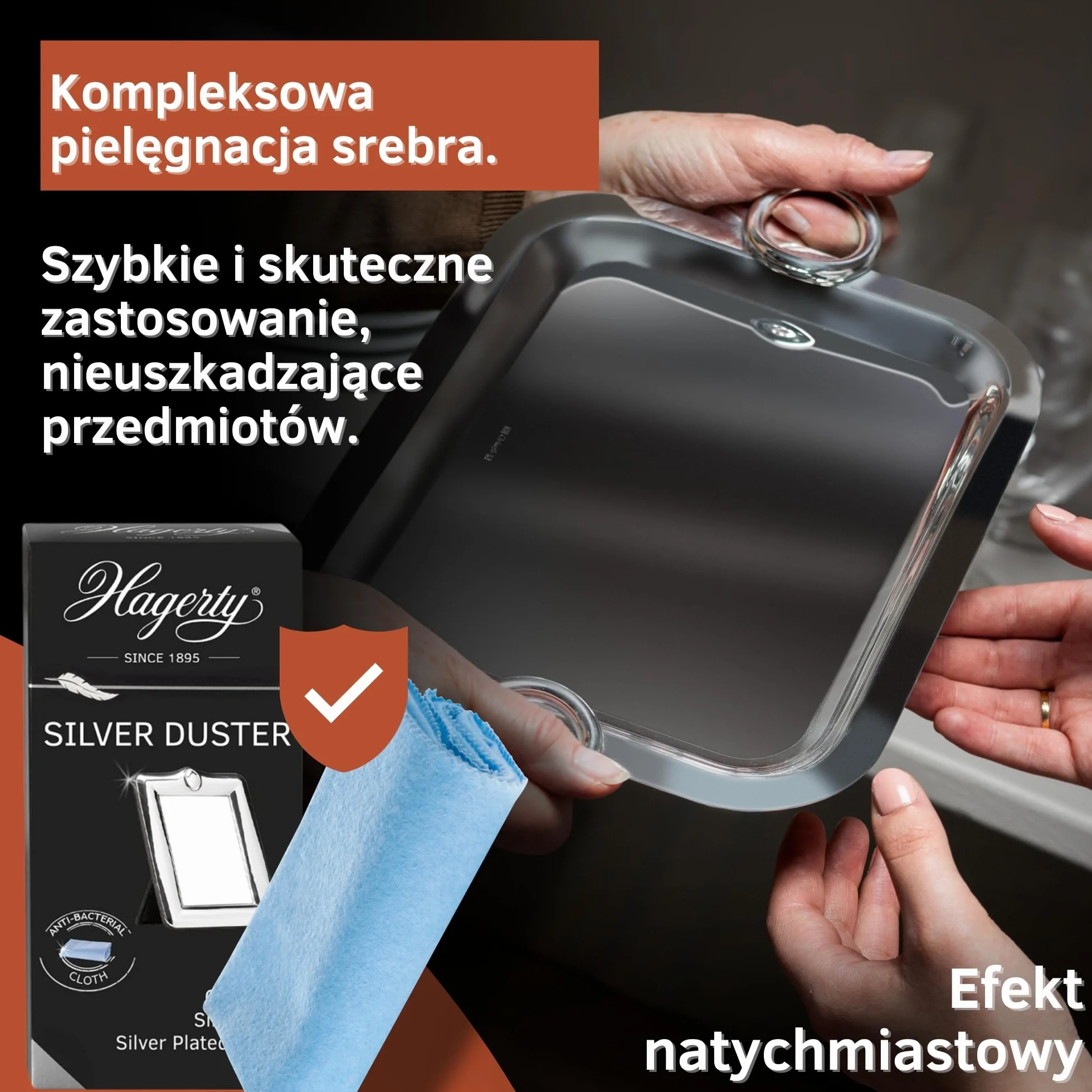 Hagerty Silver Duster Ściereczka czyszcząca srebro z ochroną przed nalotem 55x36cm I Impregnowana ściereczka do polerowania srebra z bawełny I Ściereczka do srebra i posrebrzanego metalu