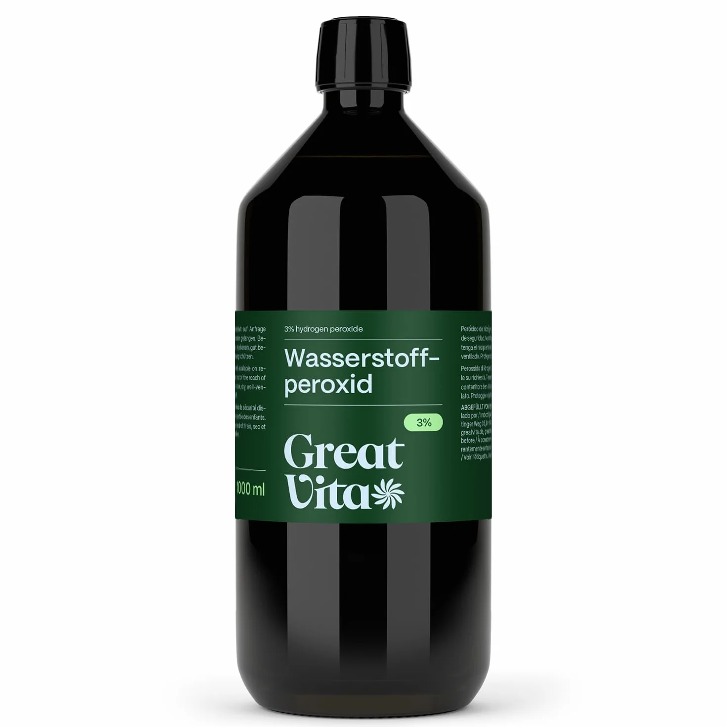 GreatVita Nadtlenek wodoru 1000 ml – roztwór 3% | Wysoka czystość, bez stabilizatora | Wszechstronne zastosowanie w gospodarstwie domowym i technice
