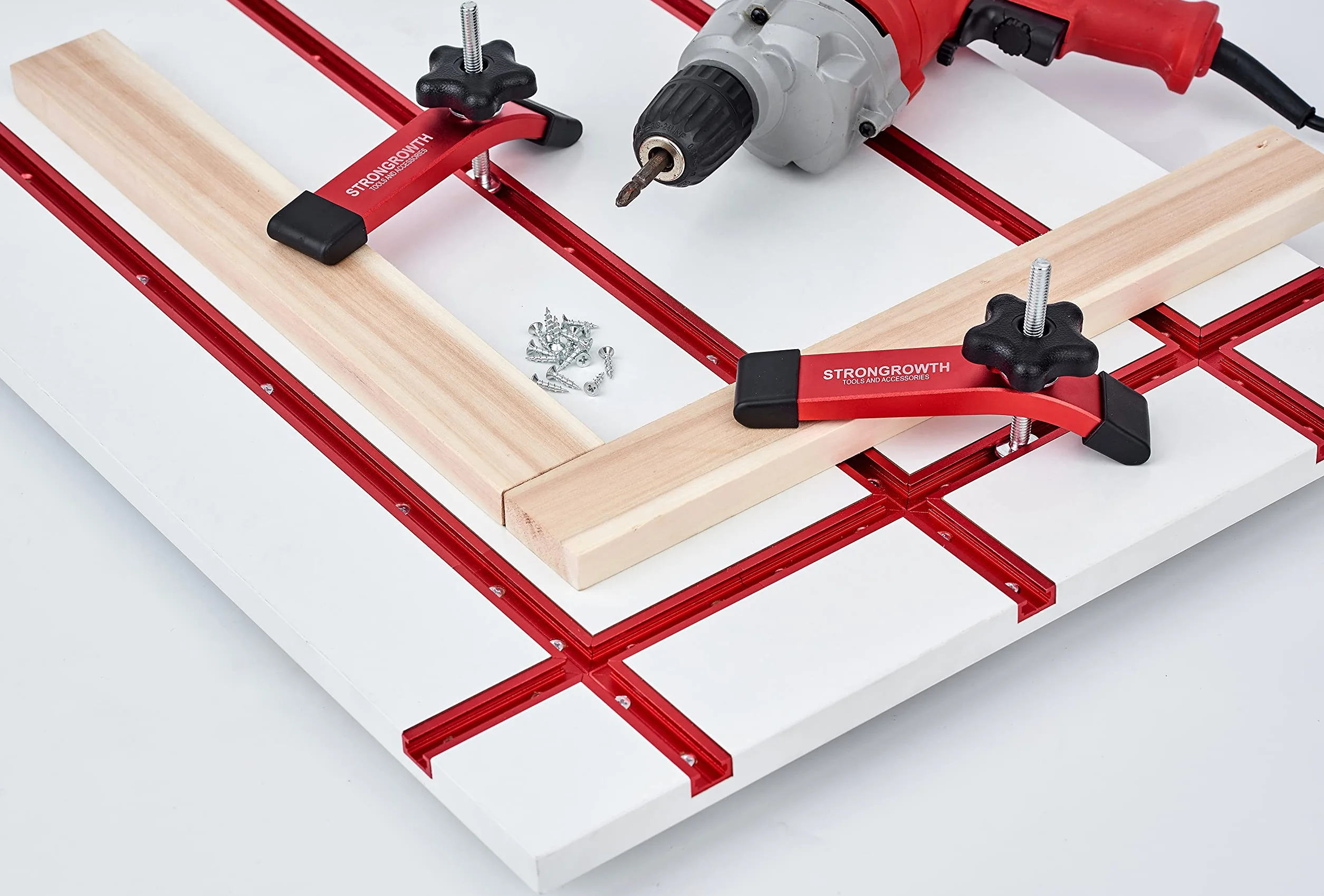 61 cm x 2 szt. prowadnica T z 2 szt. zaciskami przytrzymującymi - uniwersalne zaciski T-Track z podwójnym cięciem, 6-3/20.3 cm dł. x 1-1/10.2 cm - zacisk szczelinowy do obróbki drewna i T