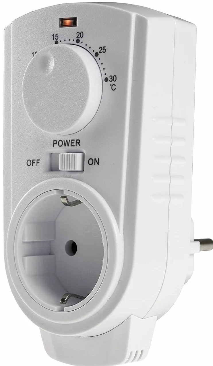 Termostat z gniazdkiem elektrycznym, analogowy, z pokr?t?em, gniazdko z czujnikiem temperatury, 3500 W, regulator temperatury do urz?dze? grzewczych i ch?odniczych, termowentylator, ogrzewanie na podczerwie?
