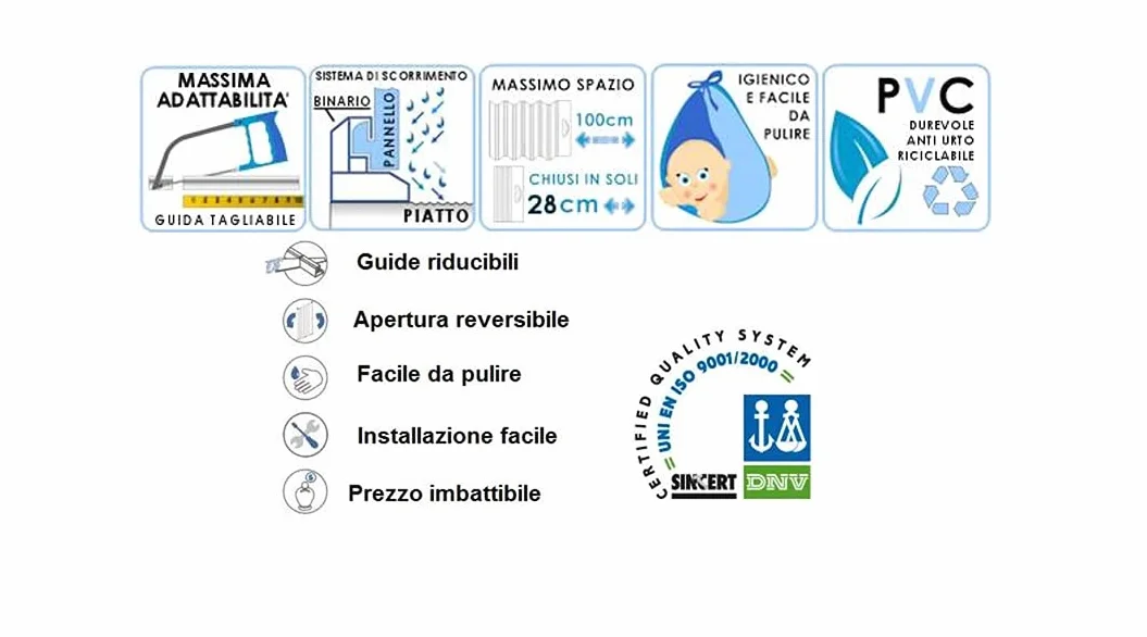 Kabina prysznicowa z PCW, 70 x 100 x 70 cm, wysokość 175 cm, 3 strony z centralnym otworem z drzwiami mieszkowymi, biała