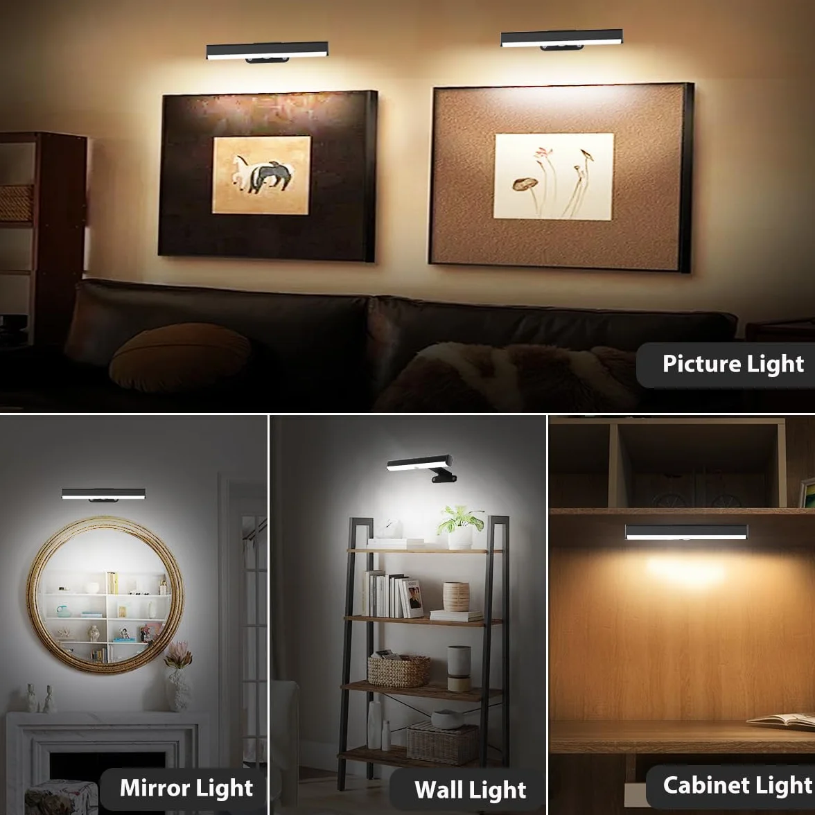 4 x kinkiety LED zasilane bateryjnie do obrazów, bezprzewodowe, ściemnialne, ramka ze zdalnym sterowaniem, 3 światła, magnetyczne światło do dzieł sztuki, portret, dekoracja ścienna