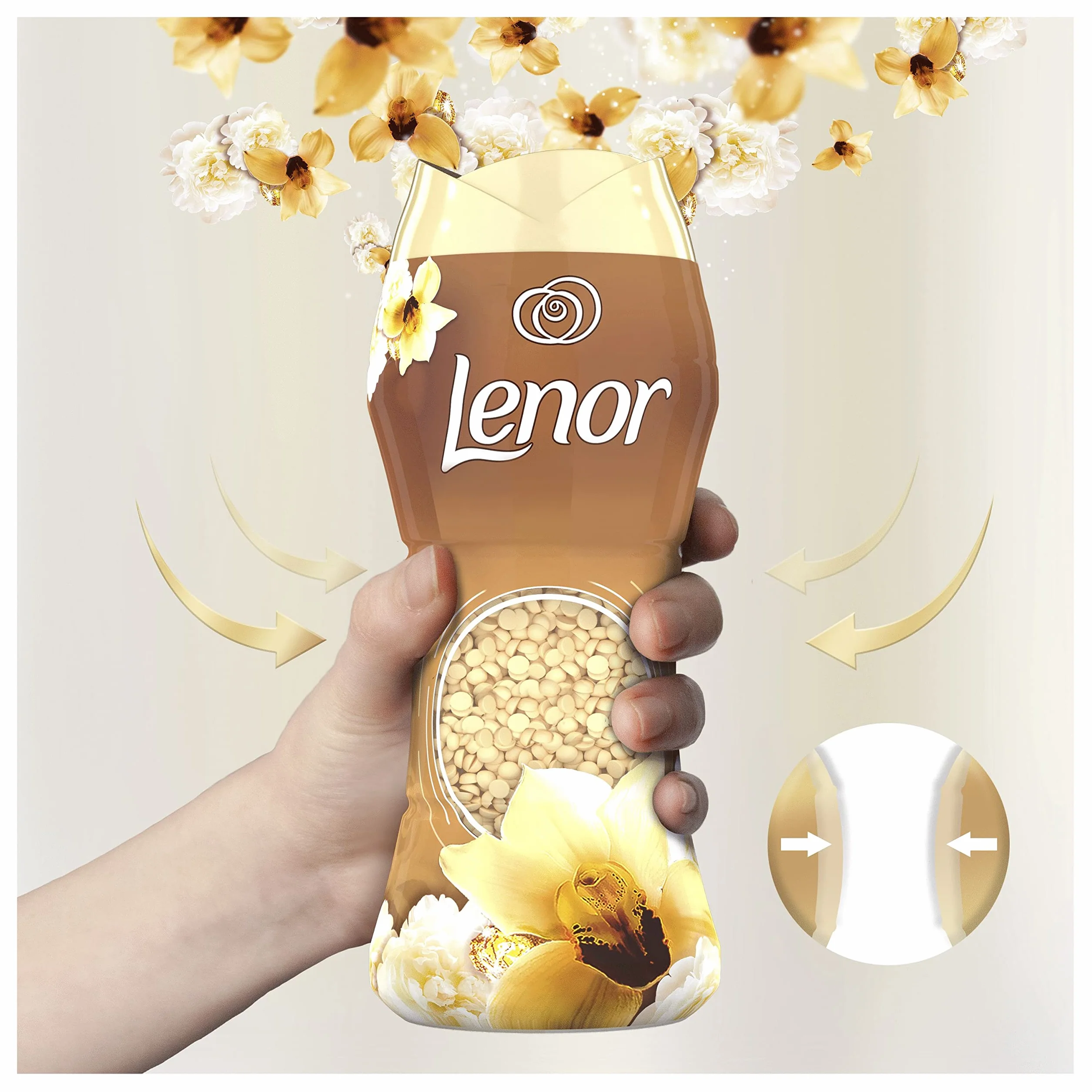 Lenor Perełki Zapachowe do Prania (6 x 210g) Gold Orchid, Pozostawiają Świeży Zapach na Tkaninach do Następnego Prania, Zapach z Nutą Wanilii