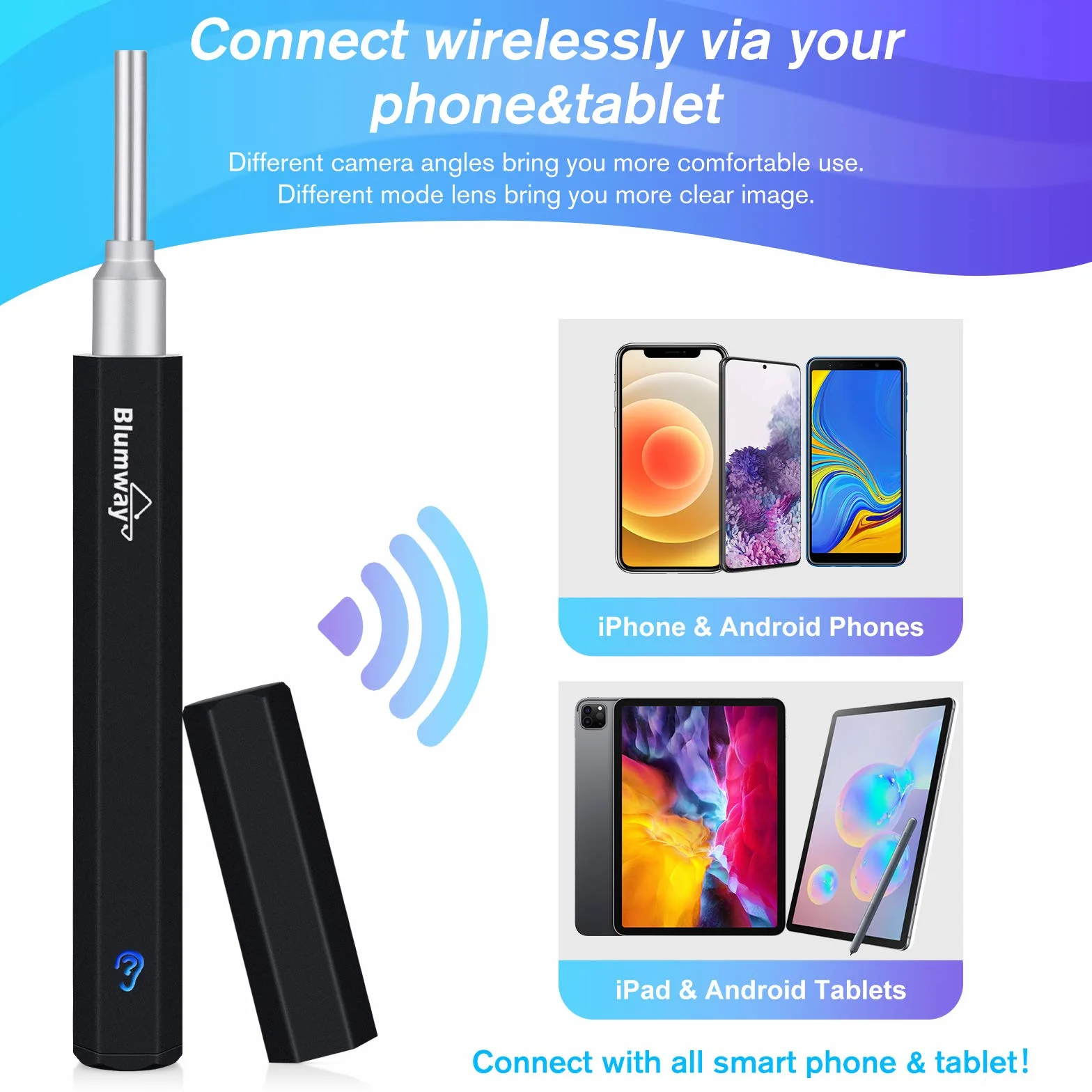 BlumWay Otoskop do ucha z WiFi 3,5 mm 1080p HD endoskop, urządzenie do czyszczenia uszu z 6 diodami LED, czyszczenie uszu, środek do usuwania woskowiny usznej, dla dzieci i dorosłych, z iOS, Android (czarny)