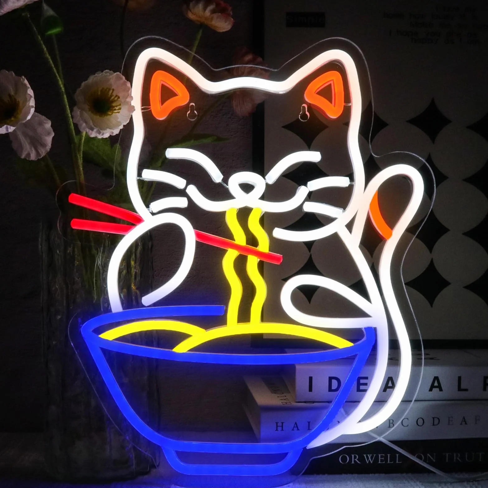 Kot Neon LED Znak Ścienny Kolorowy Makaron Restauracja Sklep Okno Kuchnia Bar