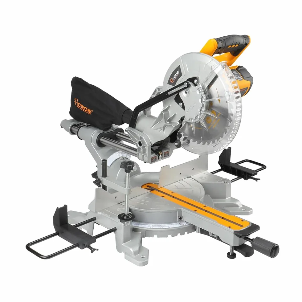 Hoteche Piła ukośna 255 mm z laserem, 2000 W, 220-240 V, 50/60 Hz, 5000 obr./min, do precyzyjnego cięcia 315 x 90 mm przy 0° 215 x 90 mm przy 45° 40T brzeszczot TCT wraz z akcesoriami, idealna do