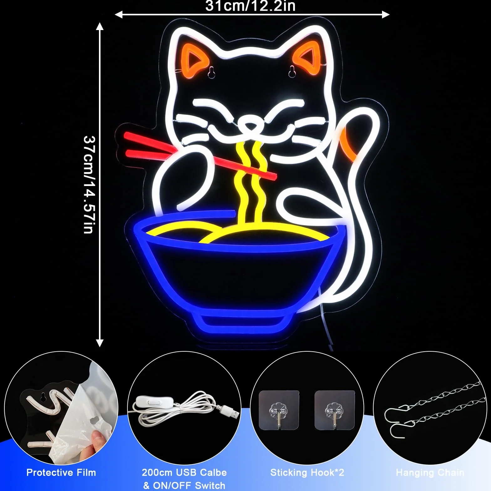 Kot Neon LED Znak Ścienny Kolorowy Makaron Restauracja Sklep Okno Kuchnia Bar