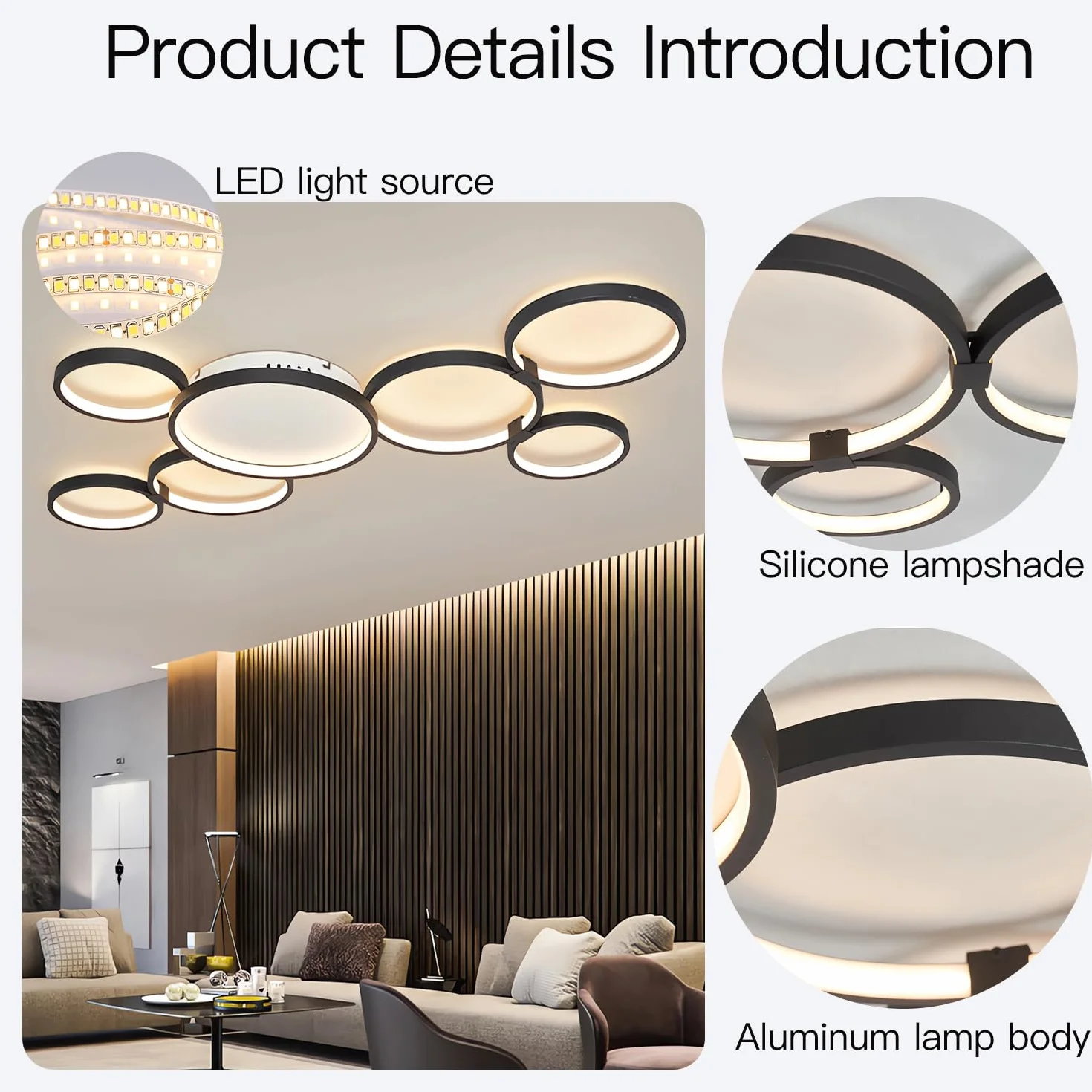 Nowoczesna lampa sufitowa LED funkcją ściemniania salonu zdalnego sterowania Lampy sufitowe sypialni Kreatywna aluminiowa lampa sufitowa wnętrz Żyrandol kuchni jadalni gabinetu i biura (3 Pierścieni)