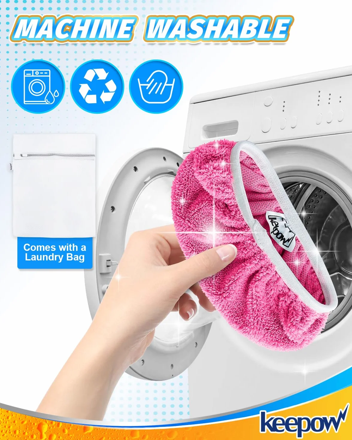 KEEPOW Wielokrotnego użytku na ściereczki do mopu Swiffer - czyste bawełniane ściereczki na mop Swiffer, idealne do Swiffer Wet, do czyszczenia podłóg z drewna twardego, 25,4x11,5cm, 6 sztuk