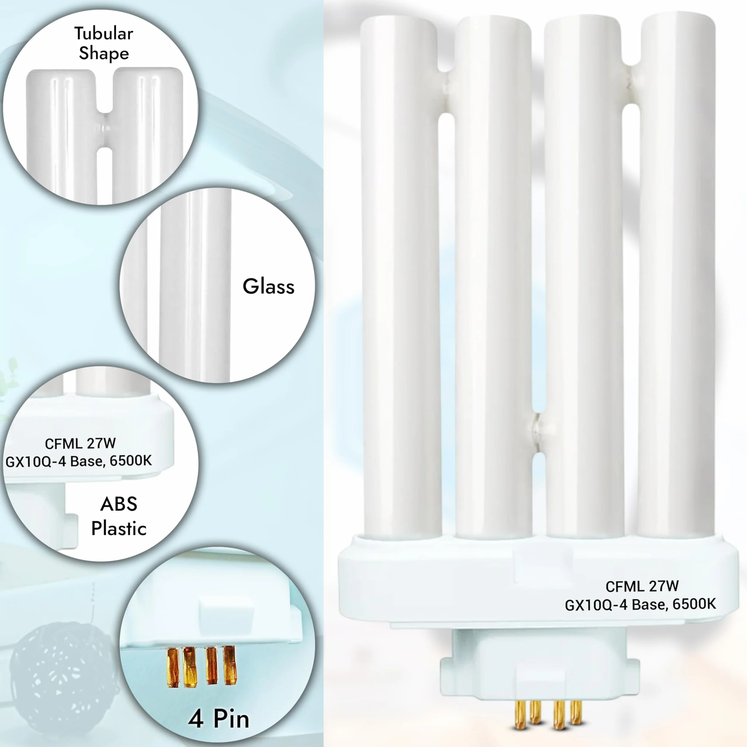 ARSUK 27W Wymienna żarówka do światła dziennego - 4-pinowa świetlówka do lampki nocnej, czytania stołu, lampy dla dzieci YDW-27FM - GX10Q - fluorescencyjna 27 W LAMPA FML(6500 K - Zestaw 1 sztuk)