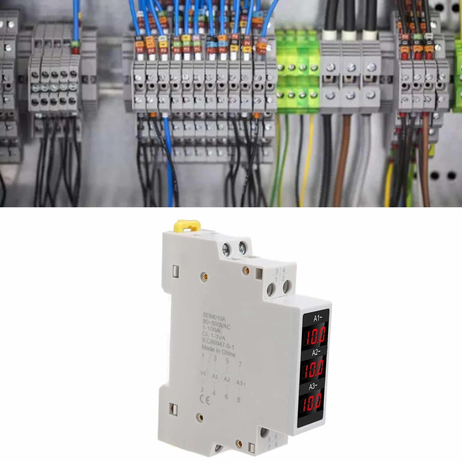 3-fazowy Woltomierz na szynę DIN Amperomierz, AC 80–500 V 1–100 A Cyfrowy Licznik Energii z 3 Czujnikami, Napięciowo-prądowy Miernik Mocy Tester Energii Elektrycznej Multimetr