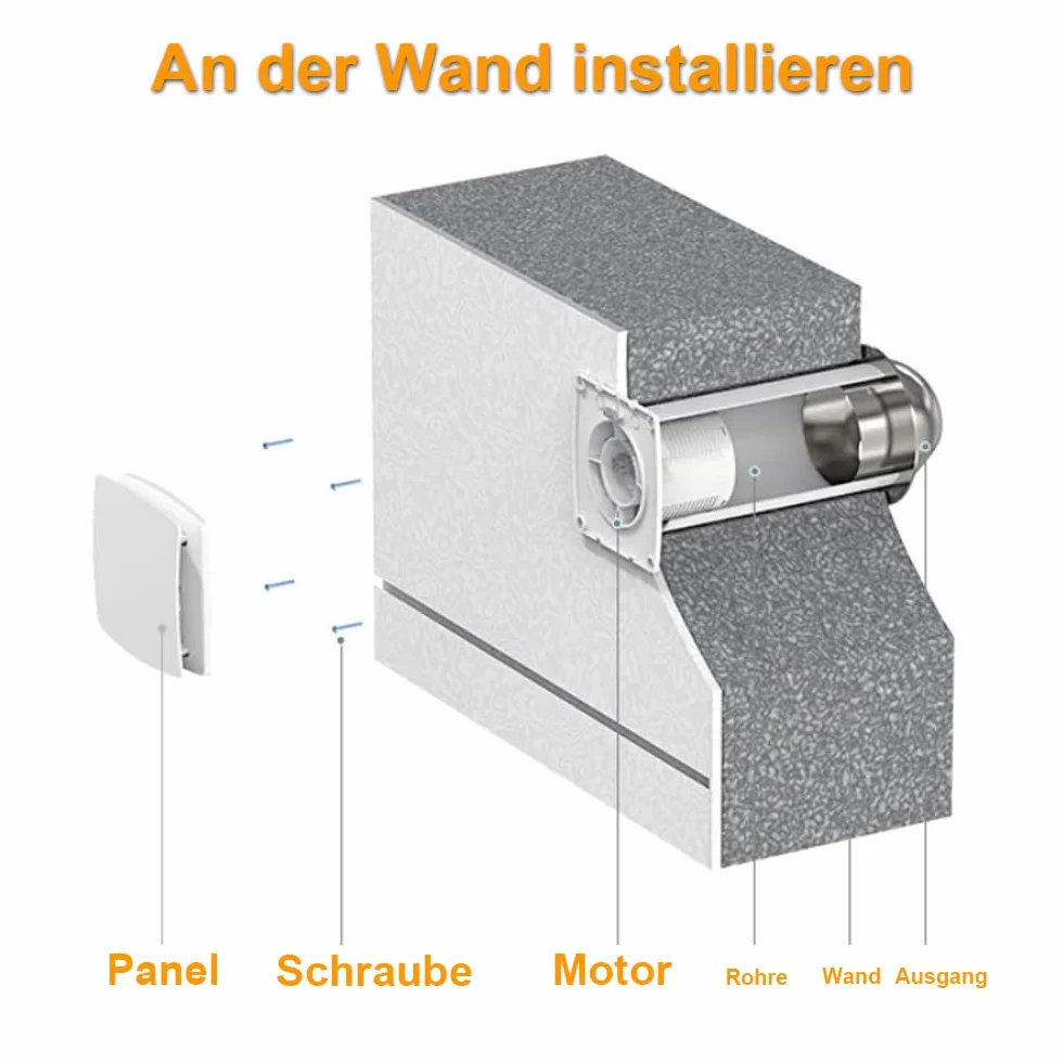 XIIW Wentylator łazienkowy, Ø 100 mm, wentylator wyciągowy z czasem zakończenia i zaworem zwrotnym, cichy wentylator 95 m³/h, 12 W/34 dB / odporny na rozpryskiwanie wentylator ścienny do kuchni, WC,