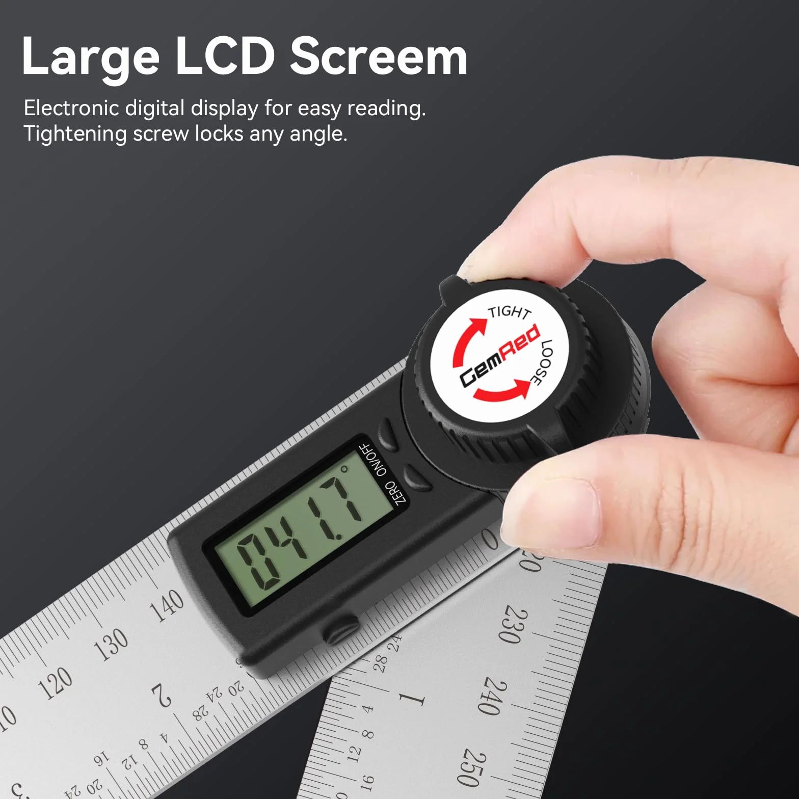 GemRed Cyfrowy kątomierz 200 mm ze stali nierdzewnej z wyświetlaczem LCD