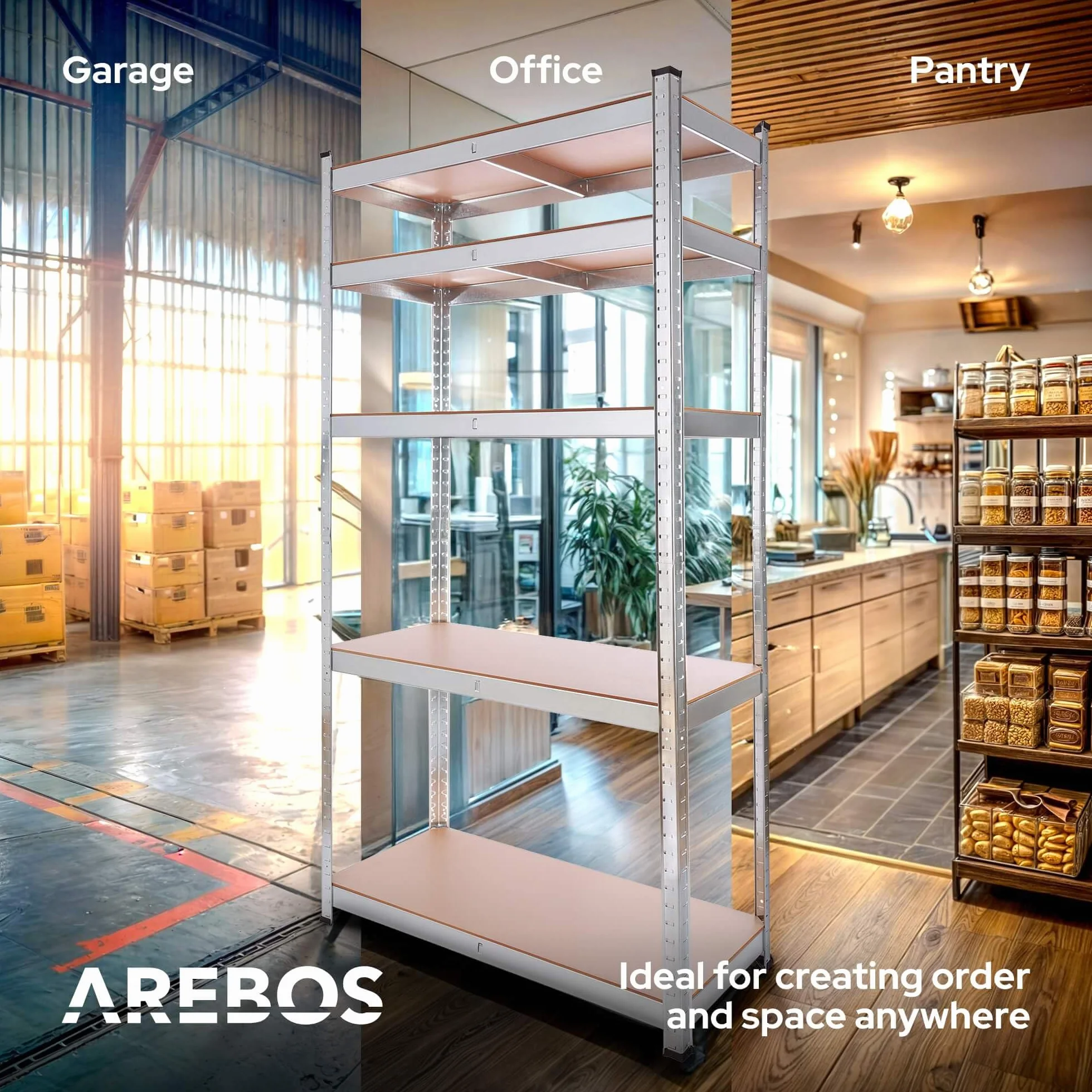 Arebos Regały 2X do dużych obciążeń 180x90x40 | 875 kg nośności | 0,63 mm | 5 płyt MDF Regał magazynowy Regał piwniczny Regał bezśrubowy Regał warsztatowy