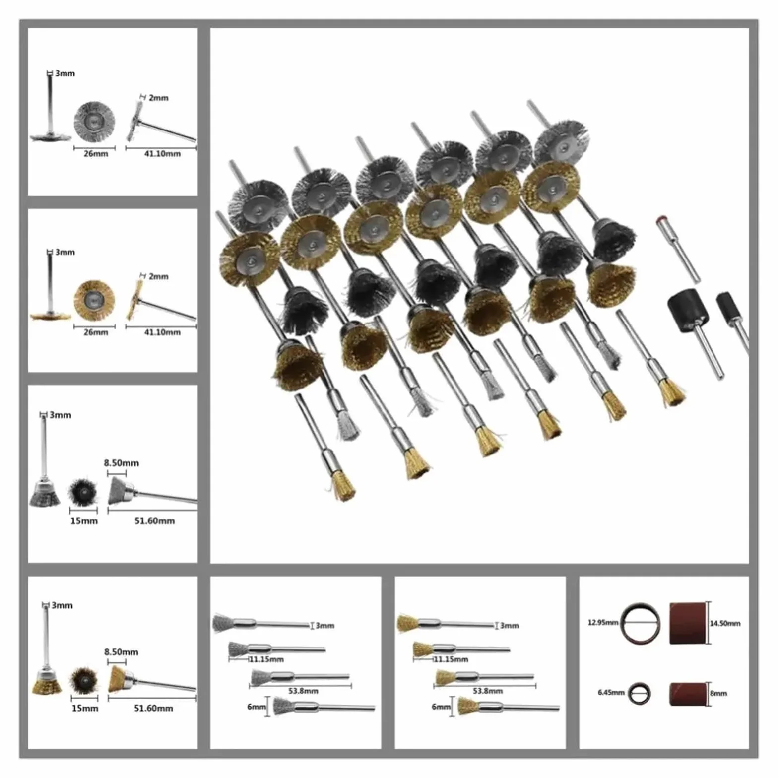 Zestaw szczotek drucianych Narzędzie do polerowania wierteł Chwyt 3 mm do elektrycznej szlifierki ciśnieniowej Obrotowa szlifierka elektryczna (Color : 2, Size : One size)