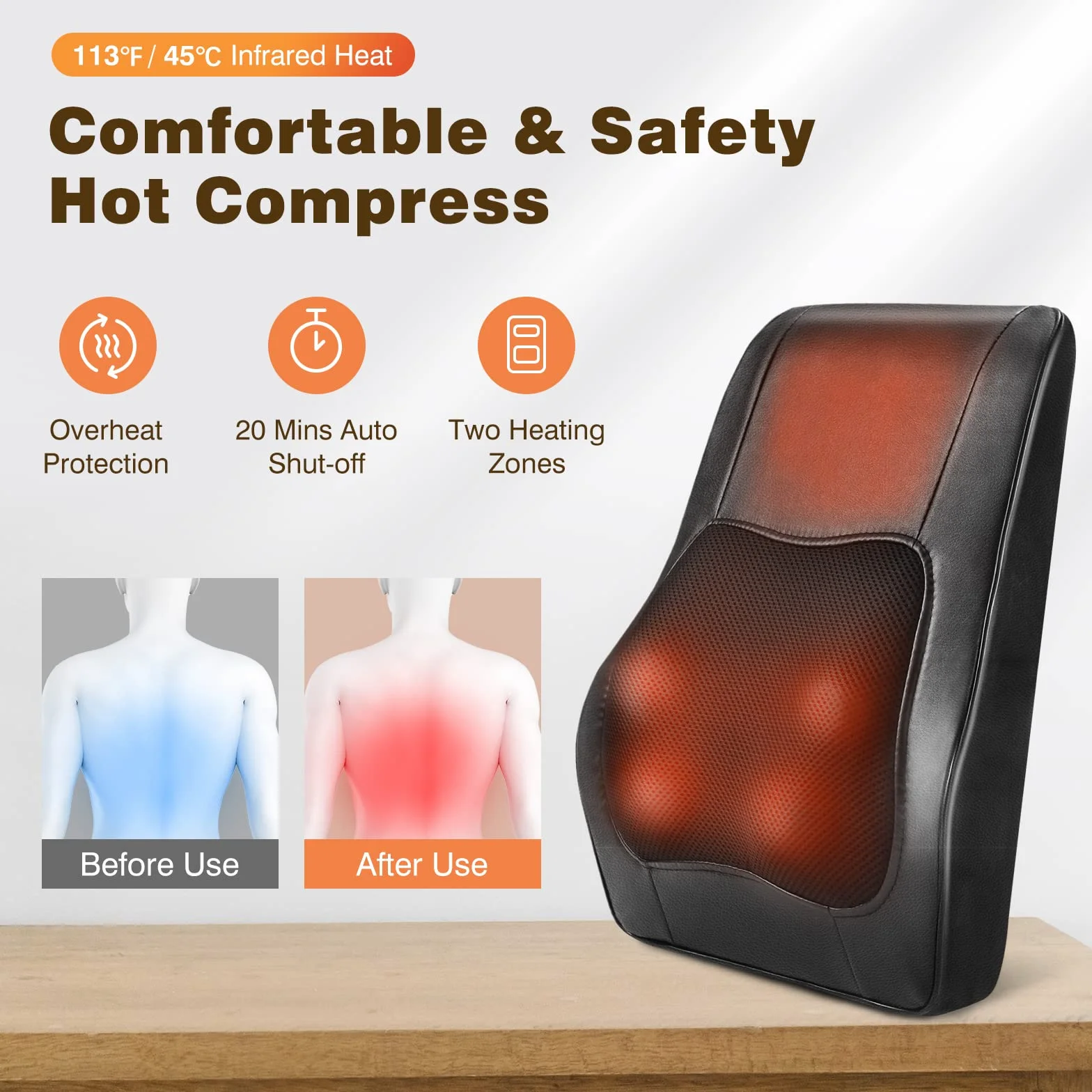 Careboda Shiatsu Back Massager with Heat, 3D głębokie masażu poduszka elektryczna dla ulgi w bólu szyi i pleców, idealna do użytku w domu, biurze i samochodzie, najlepszy prezent dla kobiet i mężczyzn