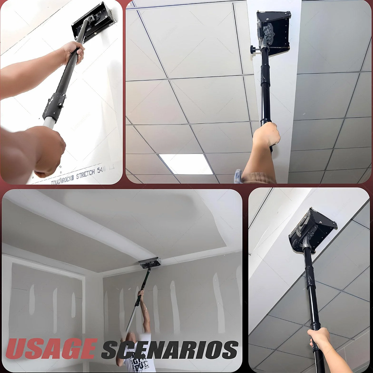 Płaska Skrzynka Do Gipsu, Profesjonalna Płaska Dekoracyjna Skrzynka Z Uchwytem Teleskopowym 40"-64", 8"/10"/12", Zestaw Narzędzi Do Wykończeń, Narzędzia Do Wygładzania Gipsu 10in+Rod