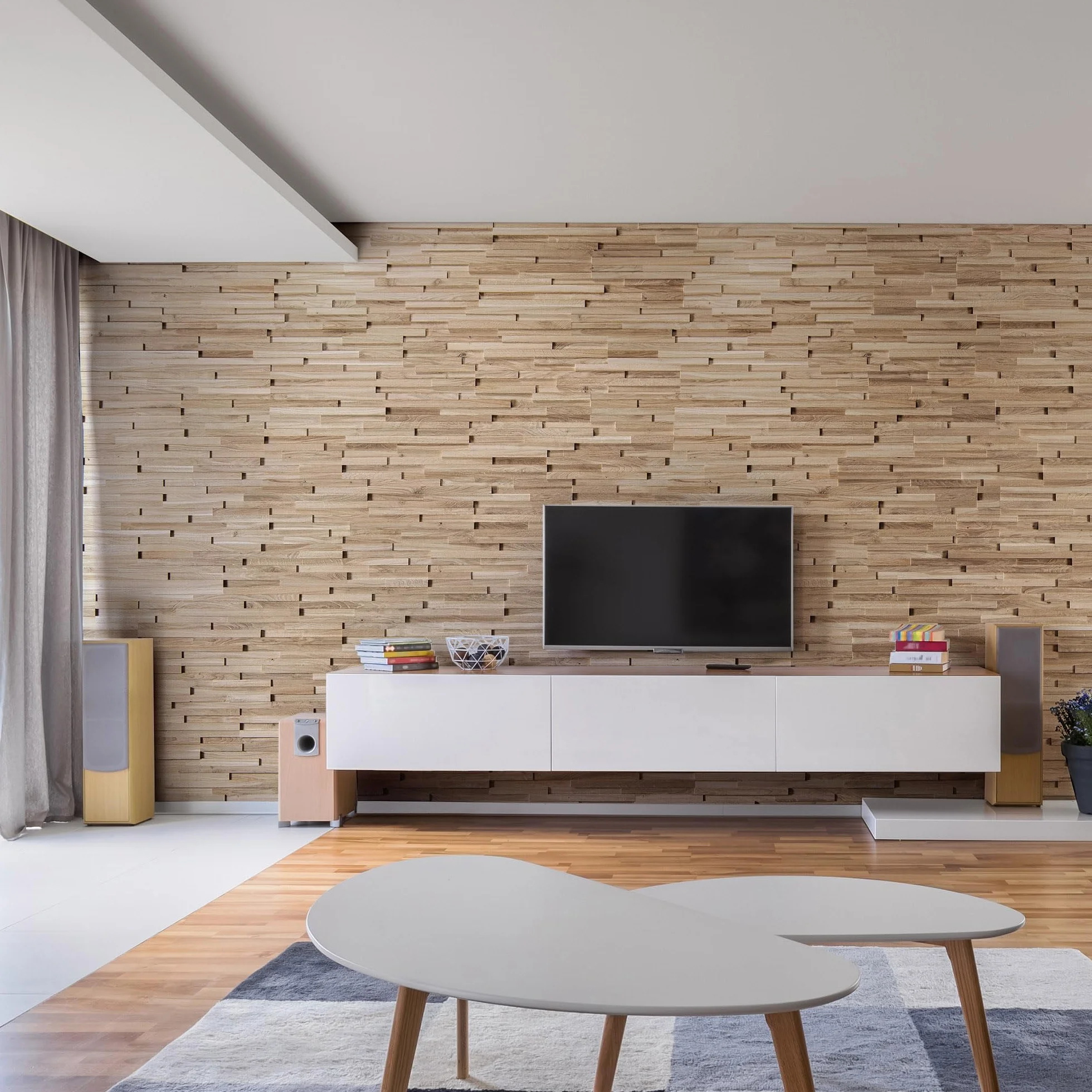 Drewniana okładzina ścienna o wyglądzie 3D, naturalne panele ścienne z drewna dębowego firmy Wooden Wall Design model Correctus (1 m2).