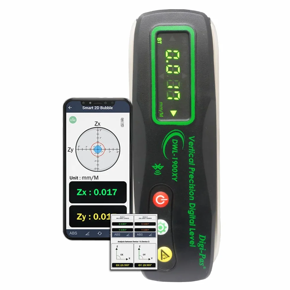 2-osiowy inteligentny pionowy poziom dokładności Digi-Pas DWL1900XY Bluetooth, 0,0002 "/ft (0,02 mm/m)