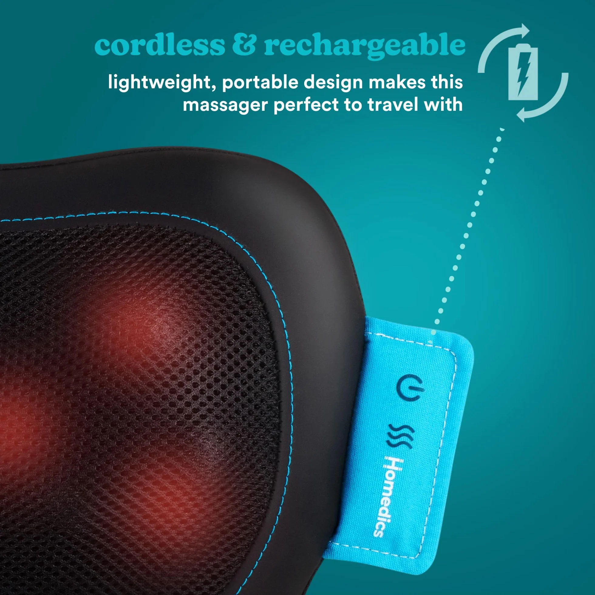 HoMedics Shiatsu przenośna poduszka do masażu z ciepłem – dolna część pleców, masażer mięśni głębokich tkanek szyi i ramion z 4 obrotowymi węzłami, 2 kierunkami, podgrzewana poduszka do masażu,