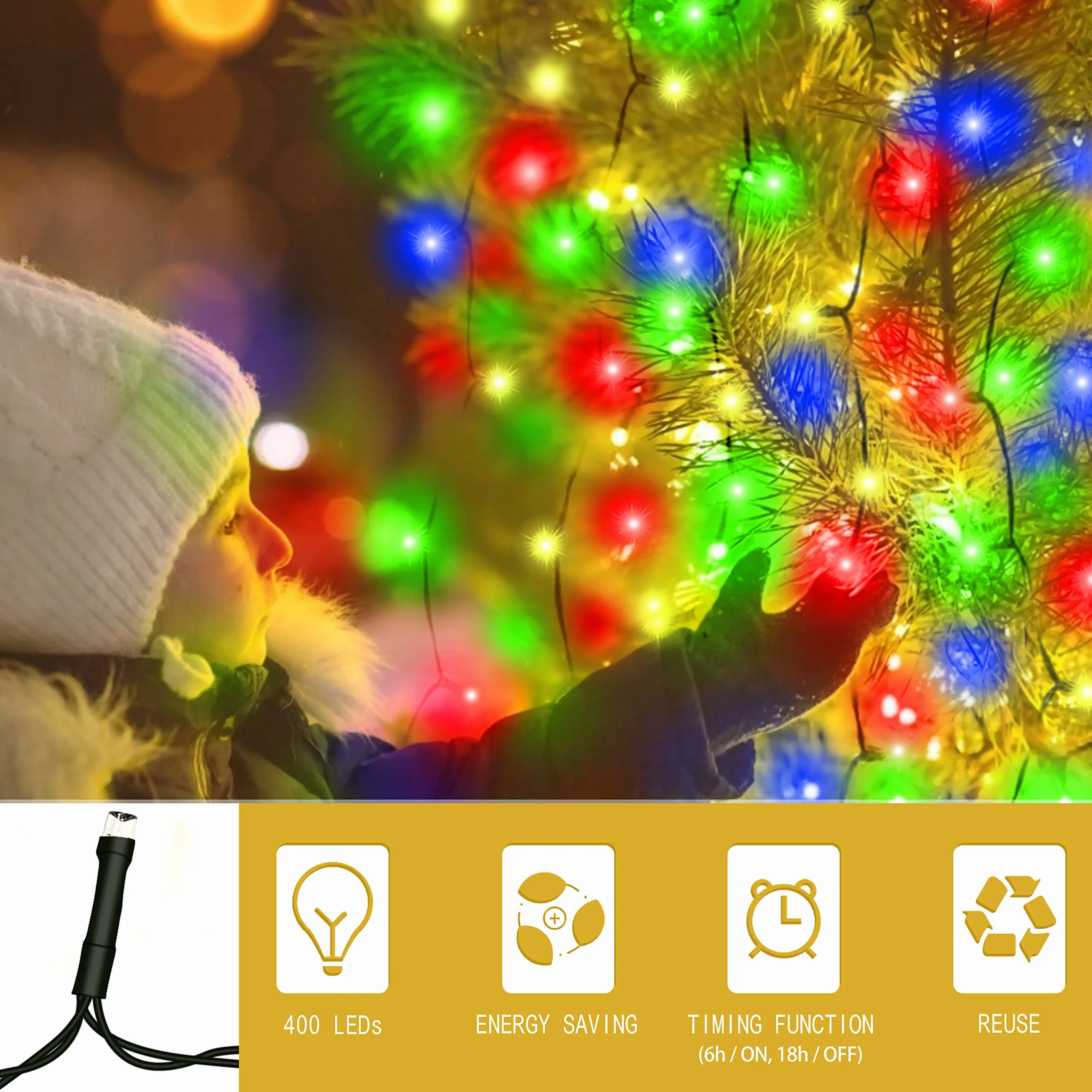 Kedoxi Lampki Choinkowe LED 400 diod z Timerem 8 Trybów Kurtyna Świąteczna 6,6FT