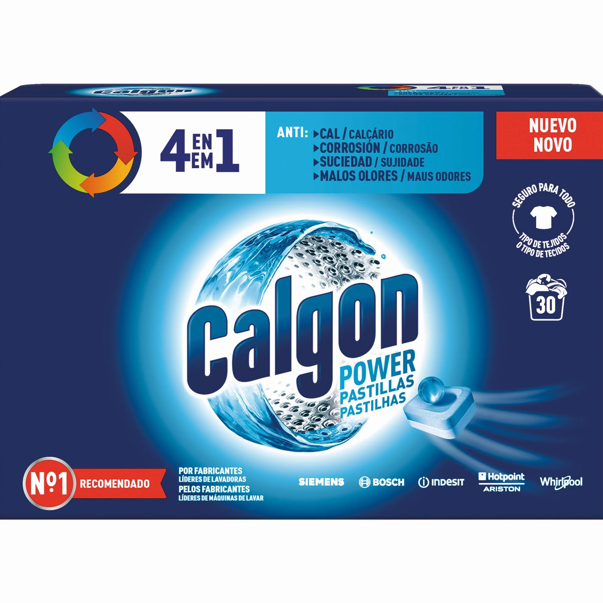 Calgon Powerball Tabs Pralka antykamieniowa 3 w 1, 1 opakowanie 30 podkładek do pralek antykamieniowych, dodatek do pralki dla ochrony przed kamieniem, brudem i nieprzyjemnym zapachem