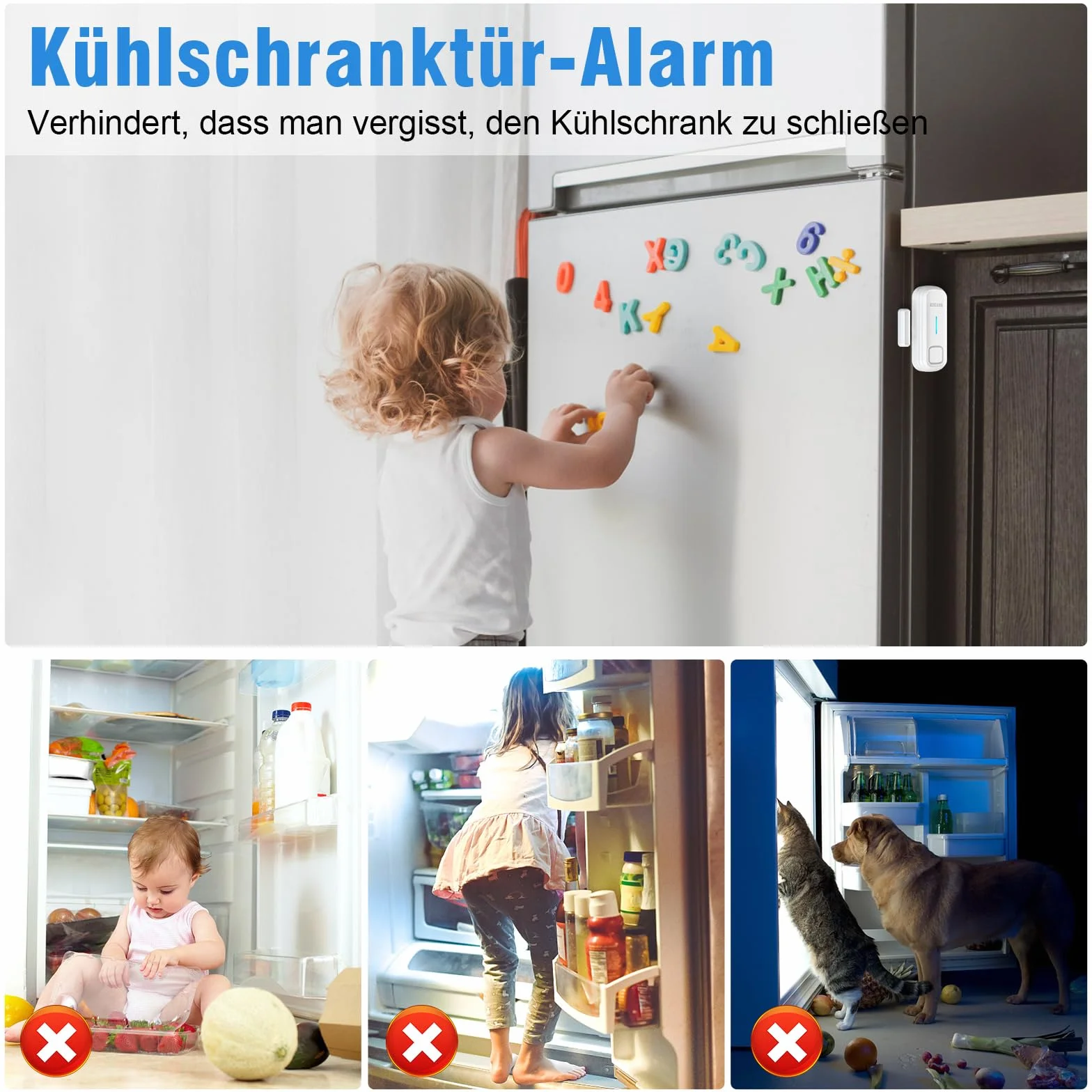 DAYTECH alarm do lodówki, alarm okienny, alarm drzwiowy i okienny, czujnik do szopy ogrodowej, 120 dB, sygnał dźwiękowy, alarm włamania do domu, czujnik opóźnionego ostrzeżenia, 1 sztuka