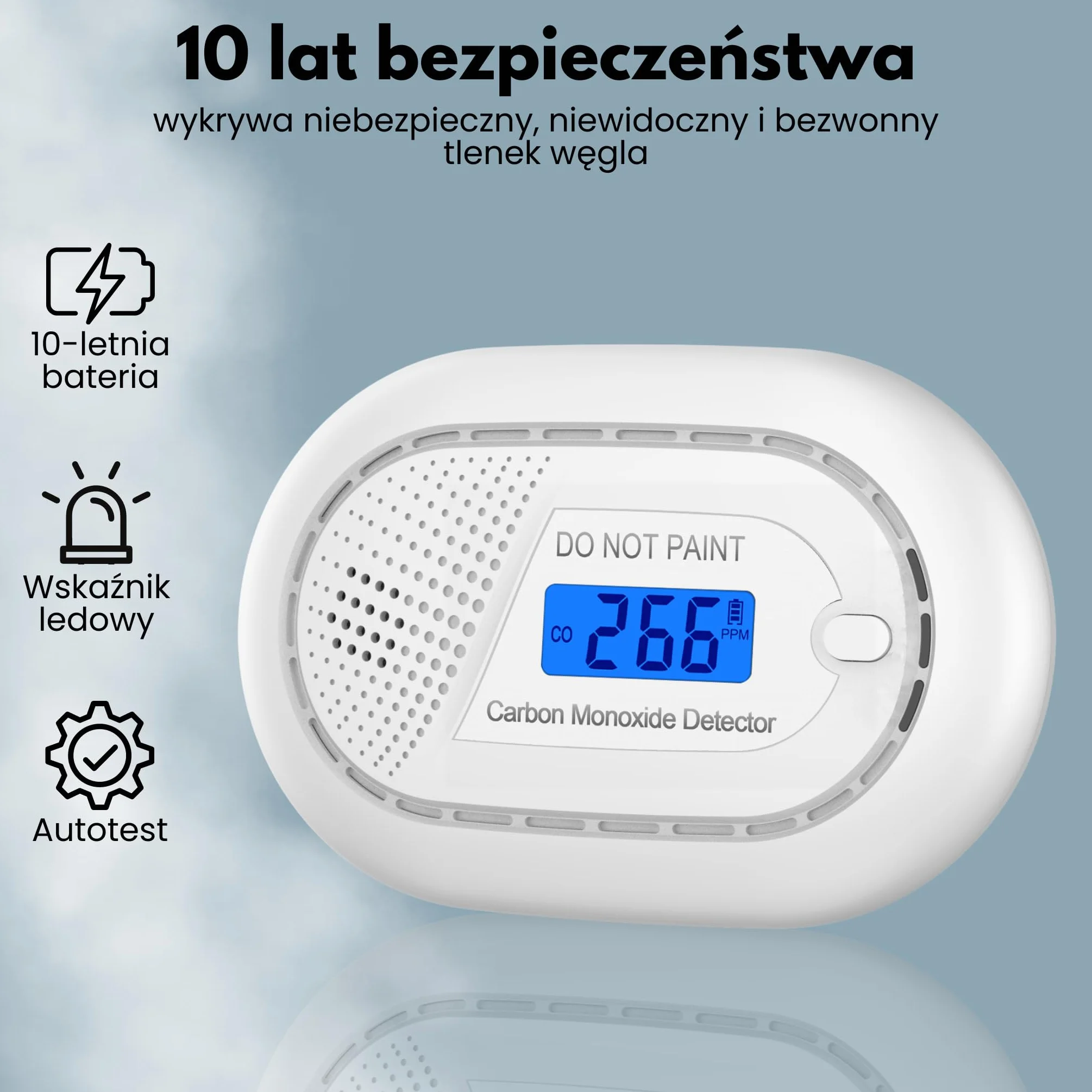 Inteligentny alarm tlenku węgla WiFi z 10-letnią baterią - detektor CO z aplikacją Tuya & Smartlife