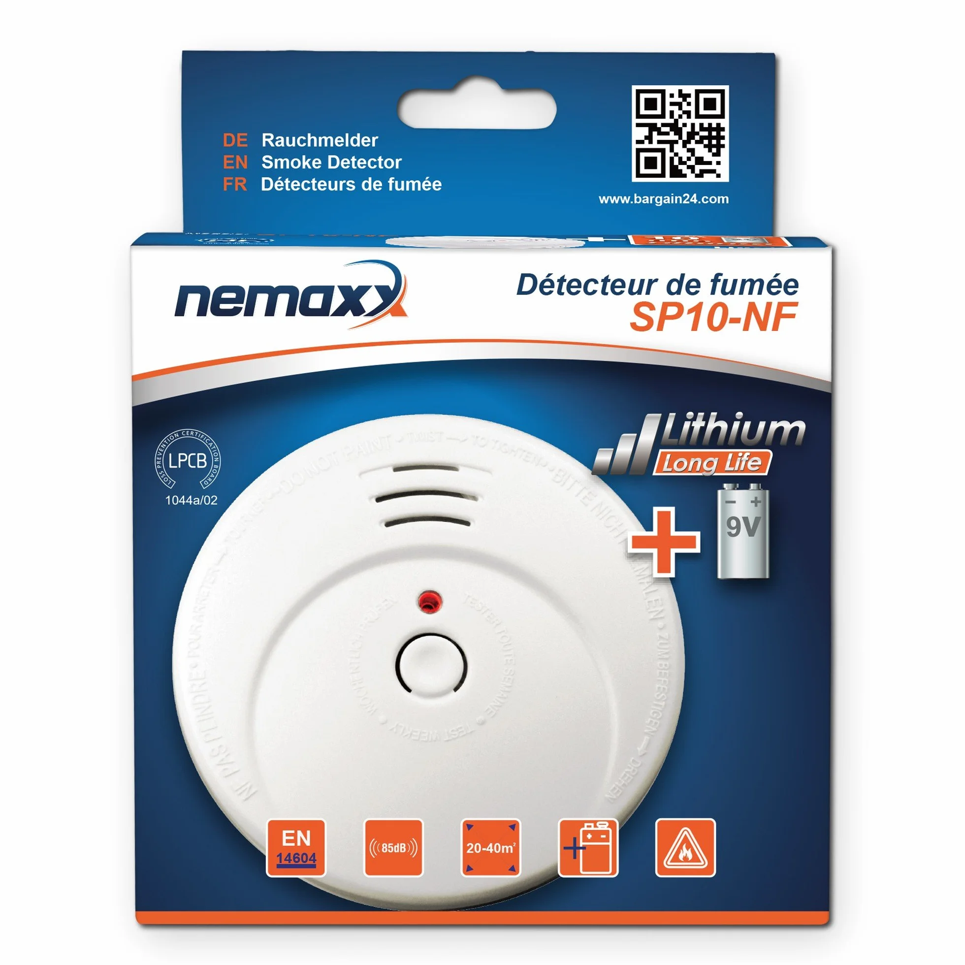 Nemaxx 6903 SP10-NF wysokiej jakości czujnik dymu z delikatną technologią fotoelektryczną zgodnie z normą DIN EN 14604 z certyfikatem NF + 20 x uchwyt magnetyczny, zestaw 20 sztuk, 20 sztuk