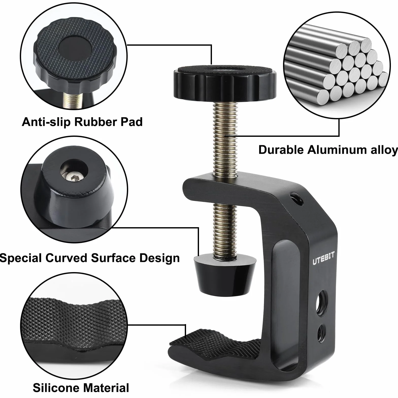 UTEBIT Zacisk C, zaciski ze stali nierdzewnej C z gwintem 1/4" i 3/8", zacisk śrubowy, 0-45 mm, regulowane klamry stołowe, narzędzia zaciskowe do budynków, montażu w domu, obróbki drewna (2 sztuki)