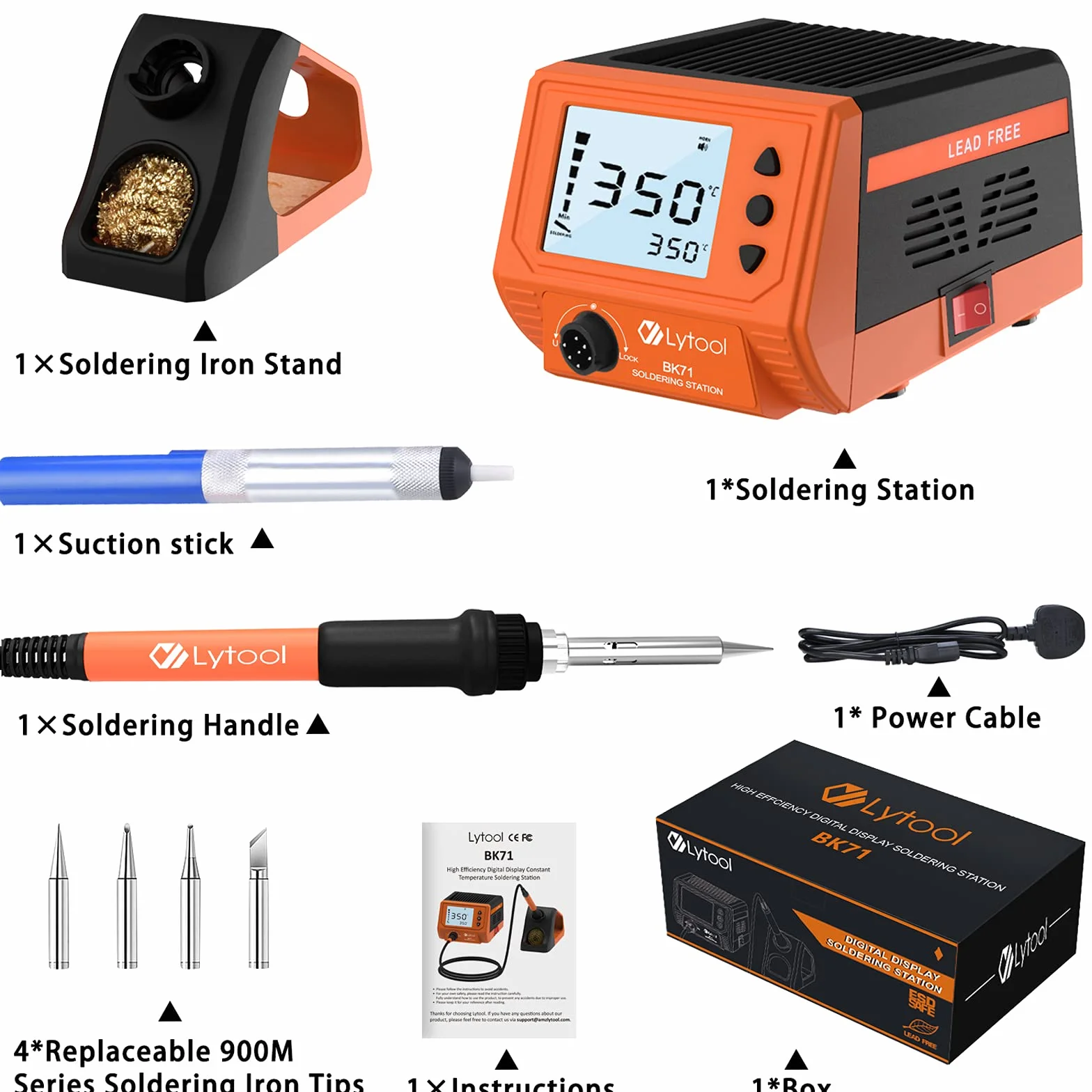 Lytool Stacja do Lutowania, Stacje Lutnicze z 3-calowym Wyświetlaczem LCD 60W Profesjonalne Cyfrowe, Zestaw Narzędzi Naprawczych z Regulacją Temperatury 180℃～480℃ z Końcówkami Lutniczymi, Inteligentny