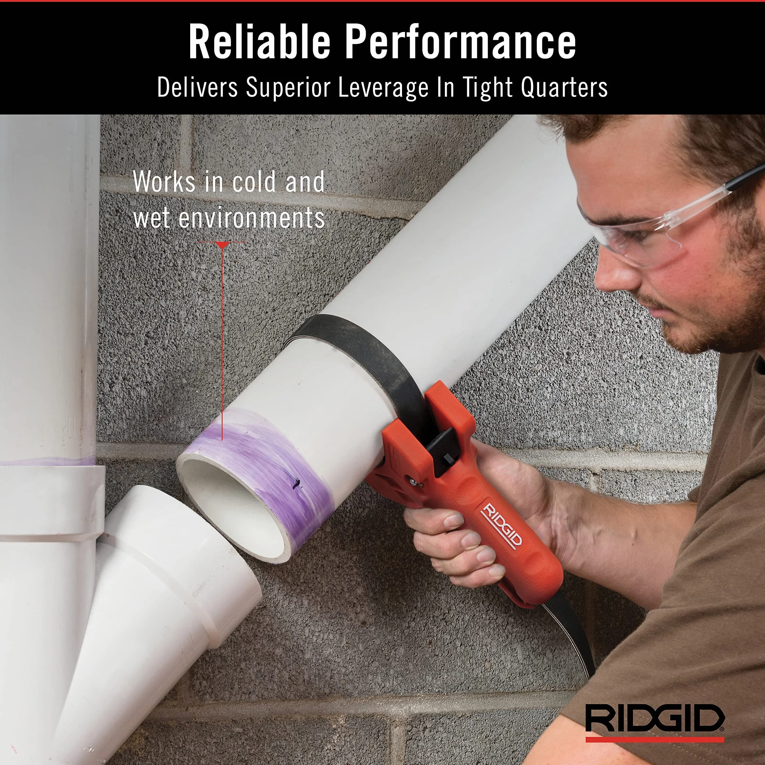RIDGID 42478 Straplock Klucz taśmowy z uchwytem do rur 18 cm, czerwony.