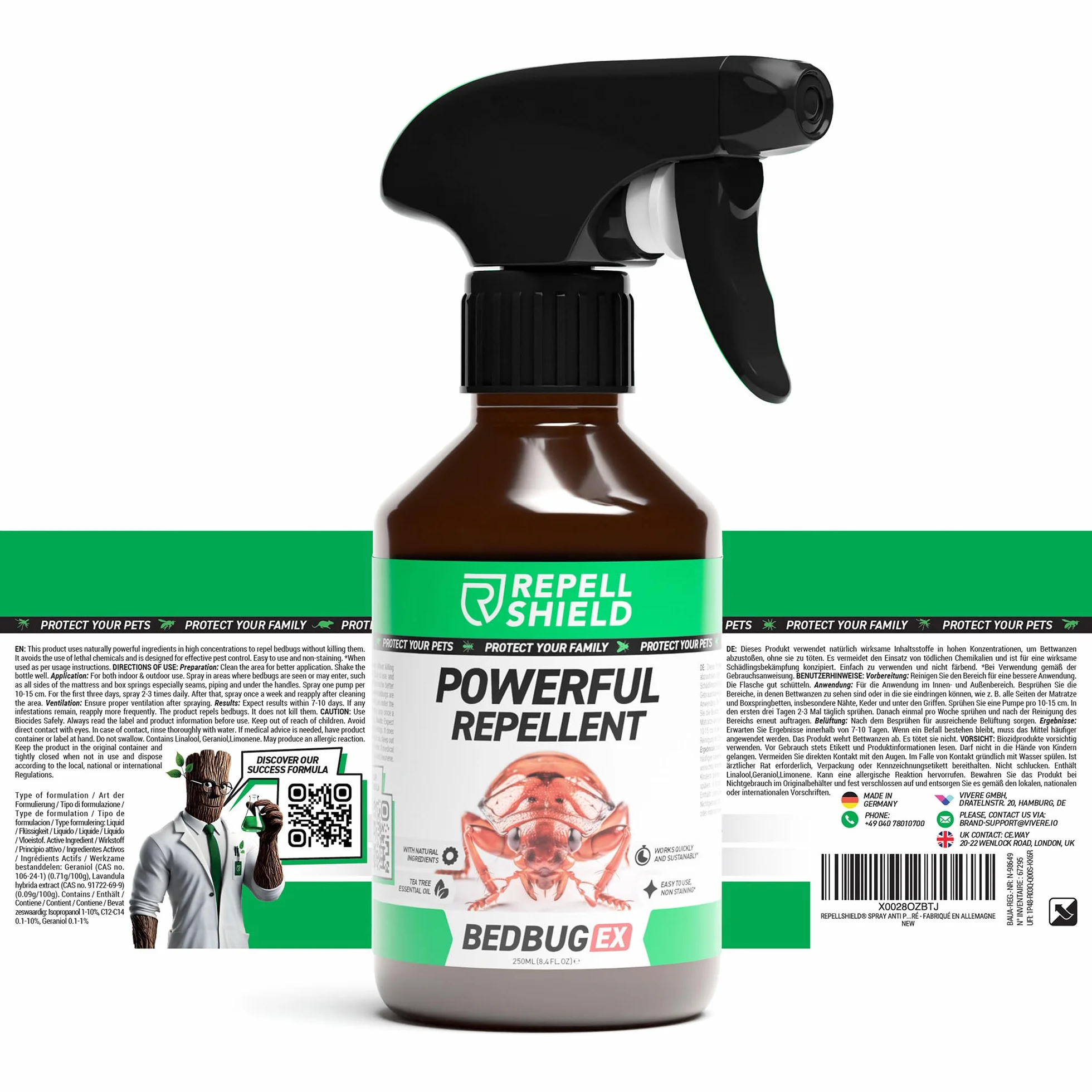 RepellShield Bed Bug Spray jako skuteczny środek przeciwko pluskwom - 250ml - Natural Anti Bed Bug Spray jako delikatne rozwiązanie do zwalczania pluskiew, spray na pluskwy,