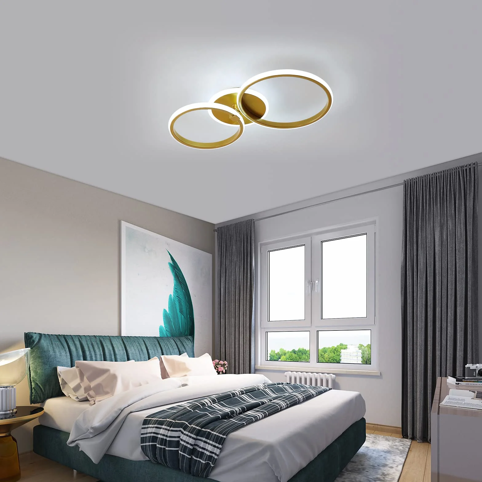 Nowoczesny Sufit Sufitowy, Kreatywny OkrąGłY żYrandol Sufitowy 42w 4700lm, Lampa Sufitowa W Akrylu 6500k Zimna BiałA, Do Salonu Kuchnia Sypialnia, ZłOto