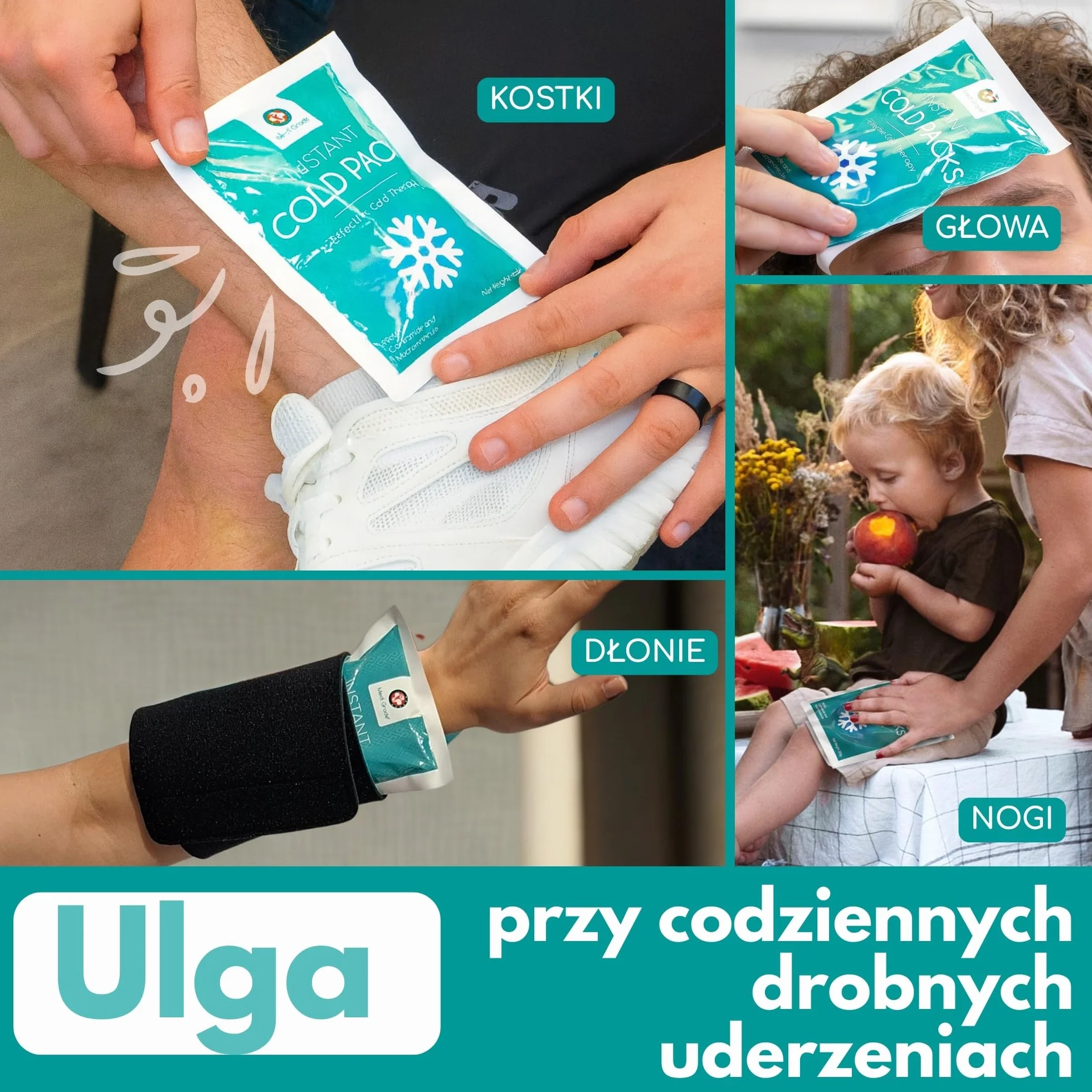 Medi Grade Instant Cold Pack 8 Sztuk 100g 11,43 cm x 15,24 cm Kompres Chłodzący Z Paskiem Stabilizującym