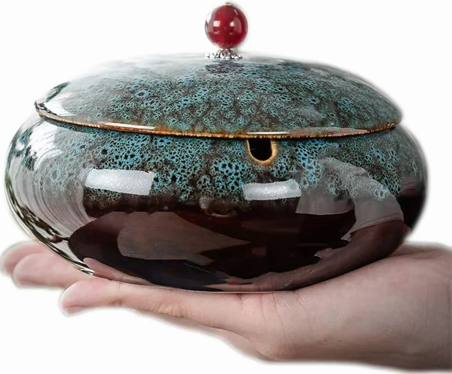 JAIEF Ceramiczna popielniczka z pokrywkami, wiatroszczelna, popielniczka na papierosy do użytku wewnątrz lub na zewnątrz, uchwyt na popiół dla palaczy, popielniczka na biurko do dekoracji biura