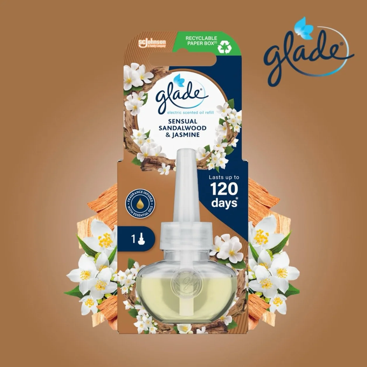 Glade® Wkład do elektrycznego odświeżacza powietrza Electric Scented Oil o zapachu Sensual Sandalwood & Jasmine, zapas 20ml