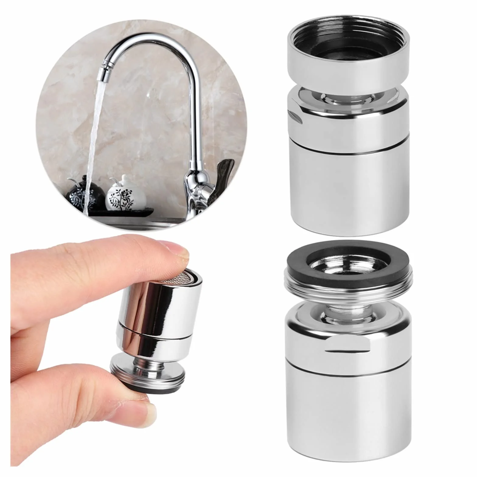 Perlator kranu Adapter do kranu do zlewu kuchennego 1 szt. Bateria kuchenna i łazienkowa Aerator, elastyczny stopień Aerator Opryskiwacz Wylot Obrotowy kran Oszczędzający wodę Głowica dyszy kranu