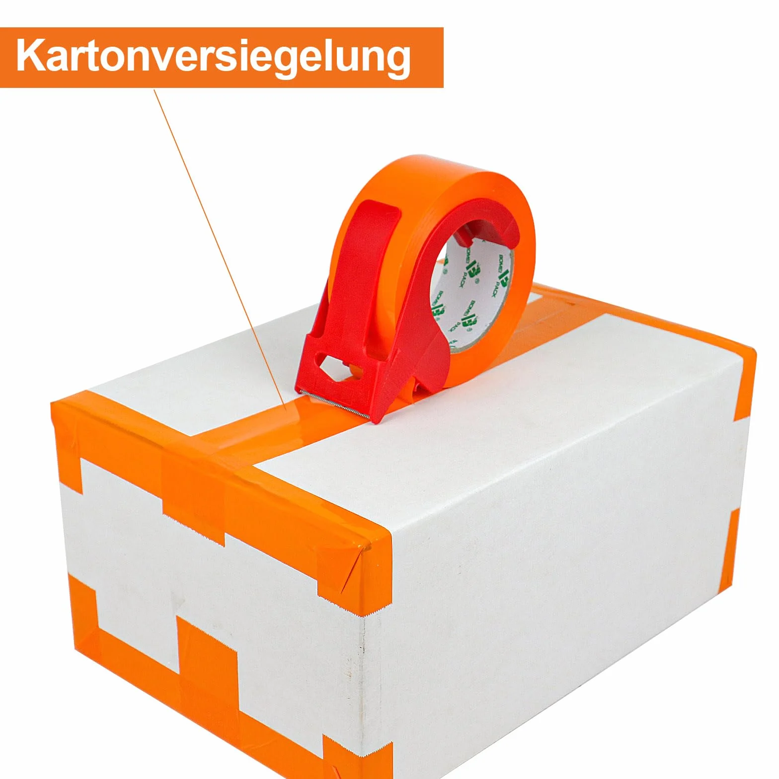 BOMEI PACK 3 rolki pomarańczowej taśmy pakowej, taśma klejąca, taśma kartonowa, 66 m x 48 mm, materiały do pakowania opakowań i kartonu, taśma pakowa z dozownikiem z tworzywa sztucznego