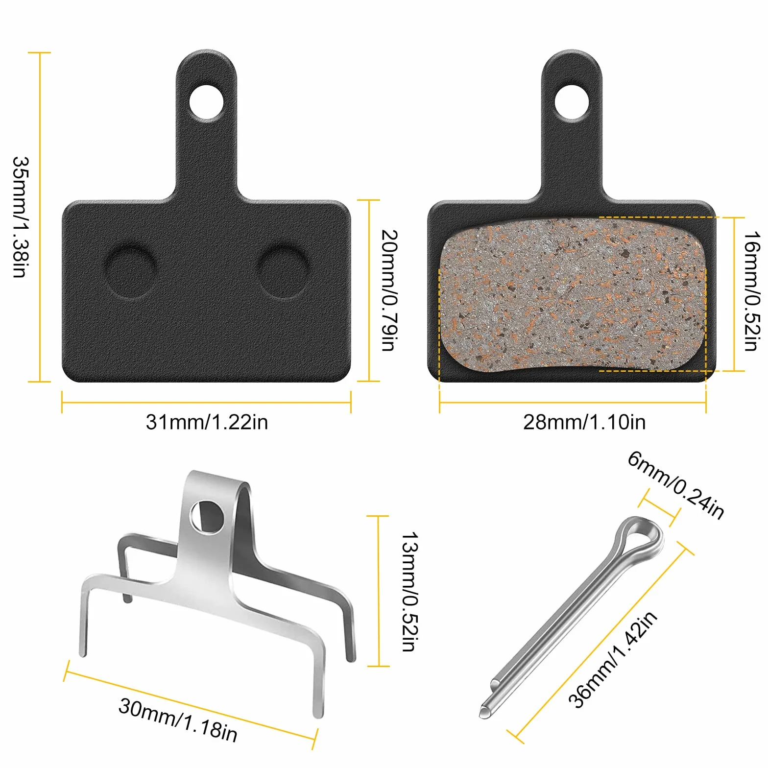 2 pary półmetaliczne klocki hamulcowe do rowerów, uniwersalne klocki hamulcowe do Shimano M315 M355 M375 M416 M446 M447 M475 M515 M525 M575 C501 C601 T615 T677 5 B01 itp