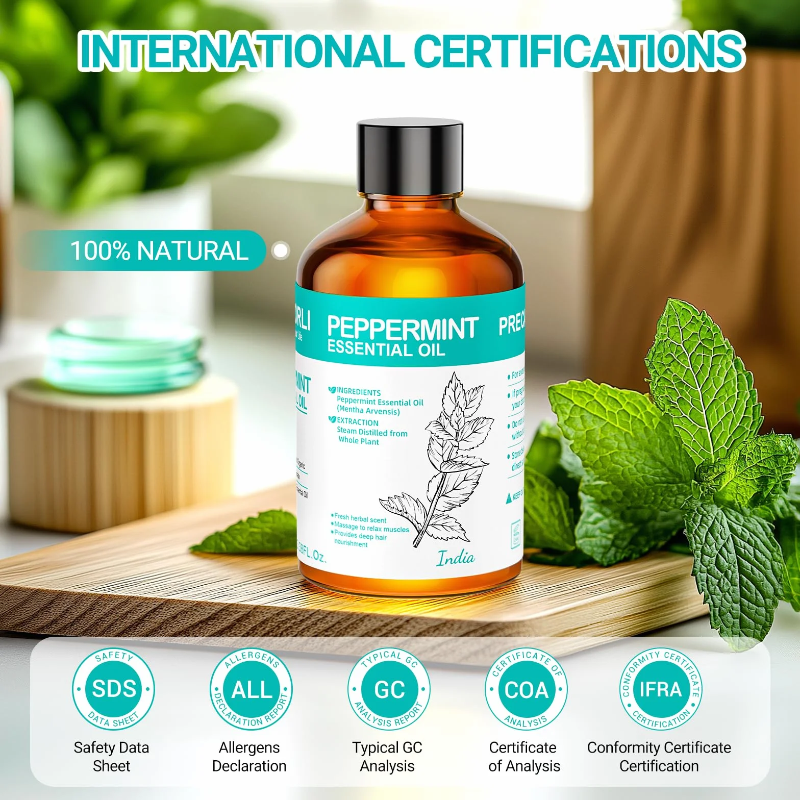 Peppermint Essential Oil 100ml Czysty Olejek z Mięty Pieprzowej do Skóry Twarzy Włosów Aromaterapii Dyfuzorów Produkcji świec Masażu Pielęgnacji Domowej Sterylizacji Użytku Zewnętrzne