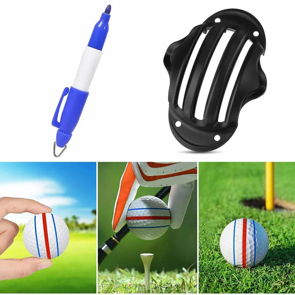 Zestaw markerów do piłki golfowej, 6 szablonów do konturowania piłek golfowych, 3 szablony markerów do piłki golfowej, 3 markery (piłka nie wchodzi w zakres dostawy), 12 szt